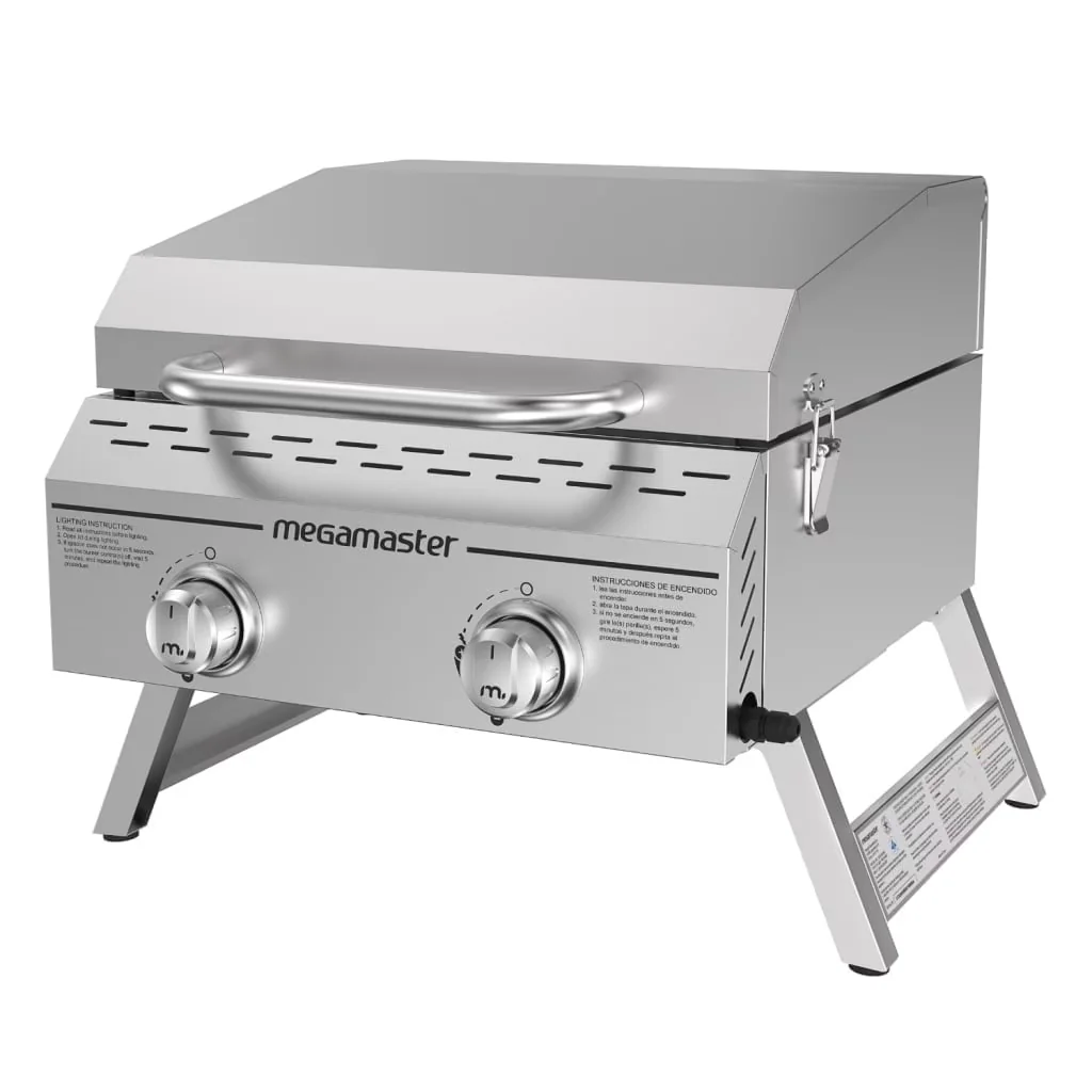 Compact Gas Grill with Portable, Built-In Lid, 2-Burner Stainless Steel Portable - Steel Model 1E916A