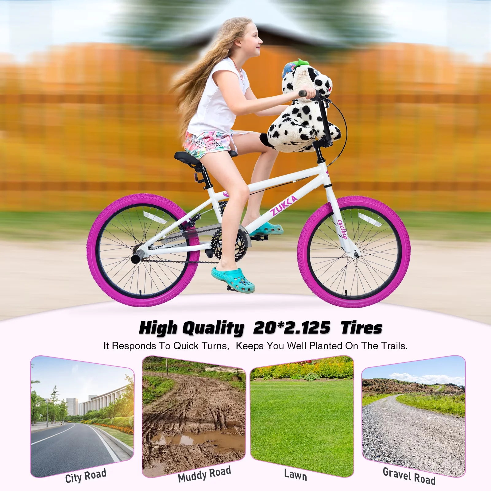 Stylish Mountain Bike with Adjustable Seat Height, Lightweight, 20 Inch Freestyle MTB - White Model F4F8FB