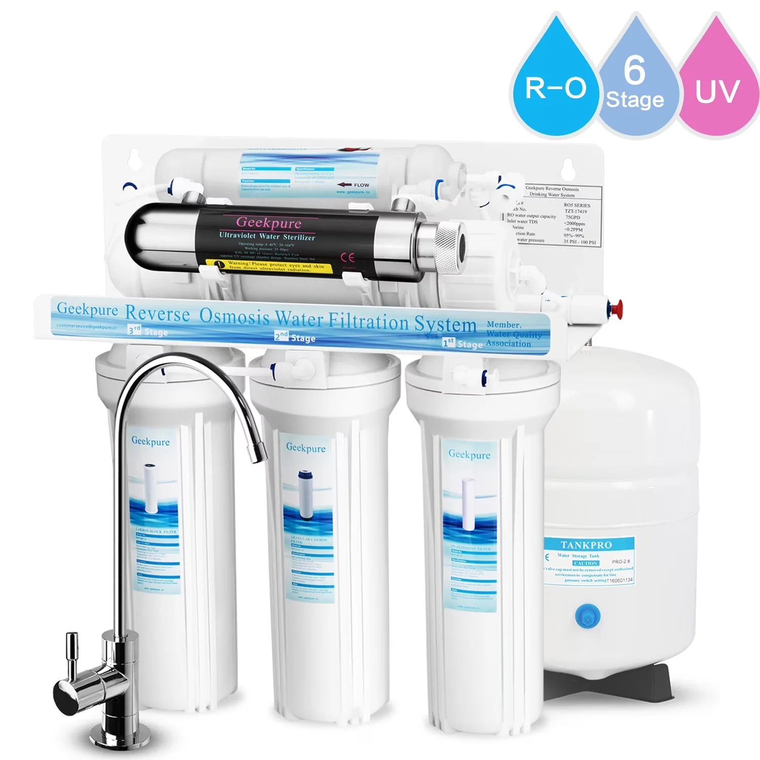 Quality Water Filtration with Protective Valve - 75GPD - Sleek Profile Model A53C66