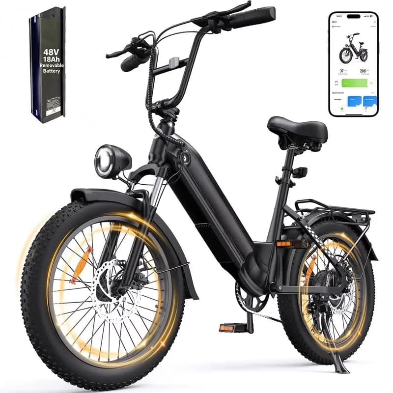 Innovative Electric Bike with Battery, 750W, 20" Fat Tire E-Bike - Black Model 58C3DB