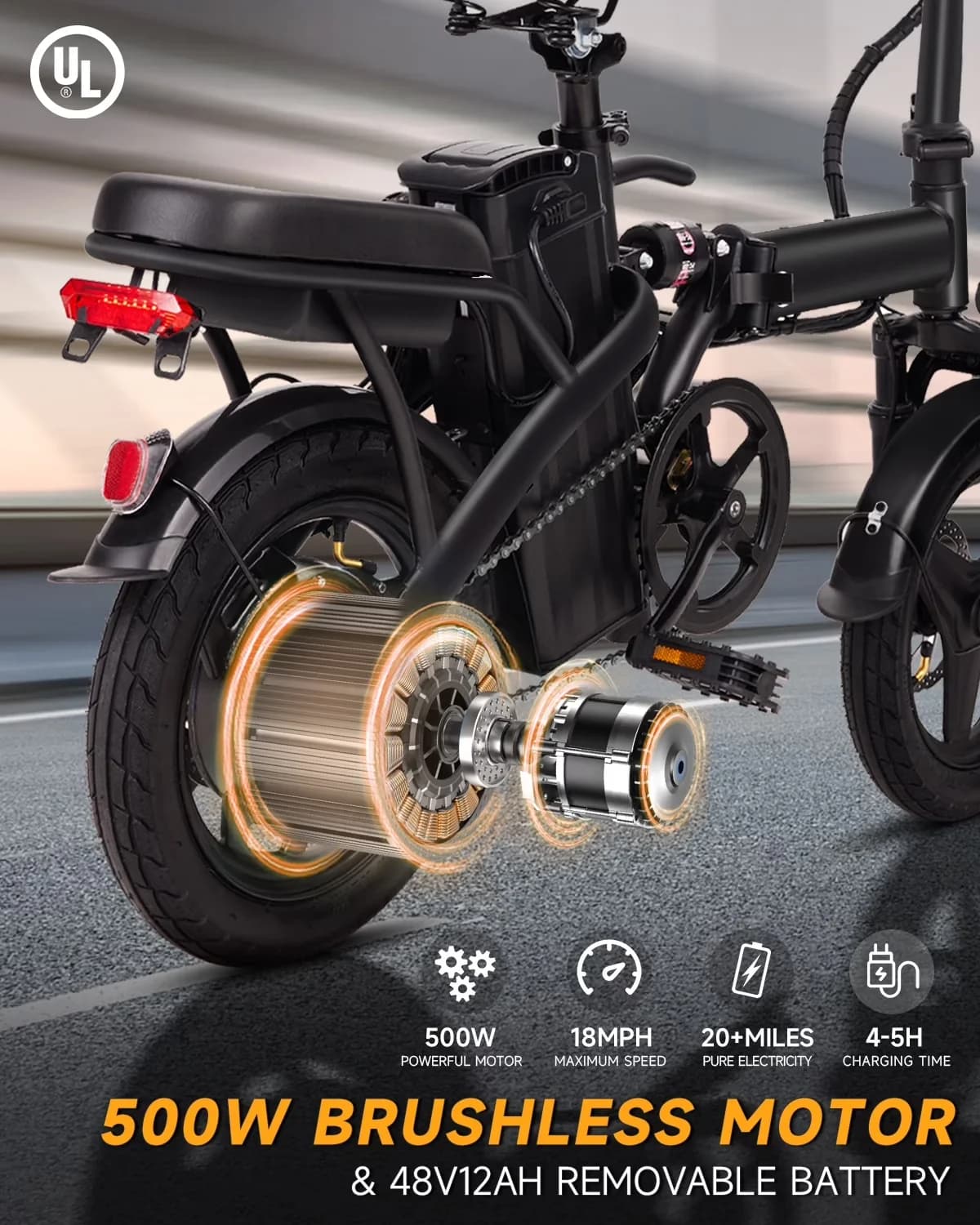 Electric Bike Sleek with Battery, 500W, Foldable - Durable Build Model 4C1B58