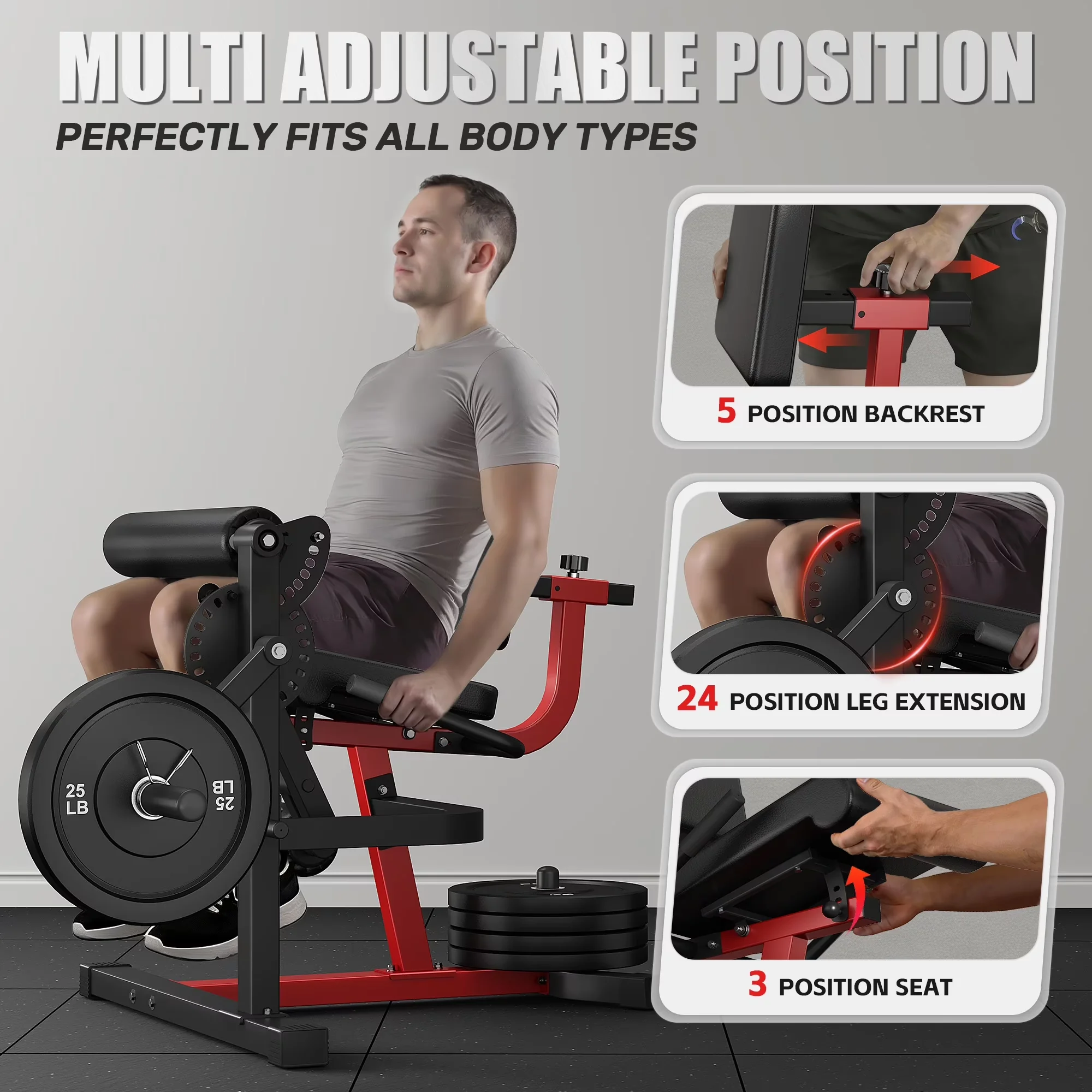 Compact Home Gym with Multifunctional, Adjustable, Leg Extension and Curl Machine - Stainless Steel Model C1A0F9