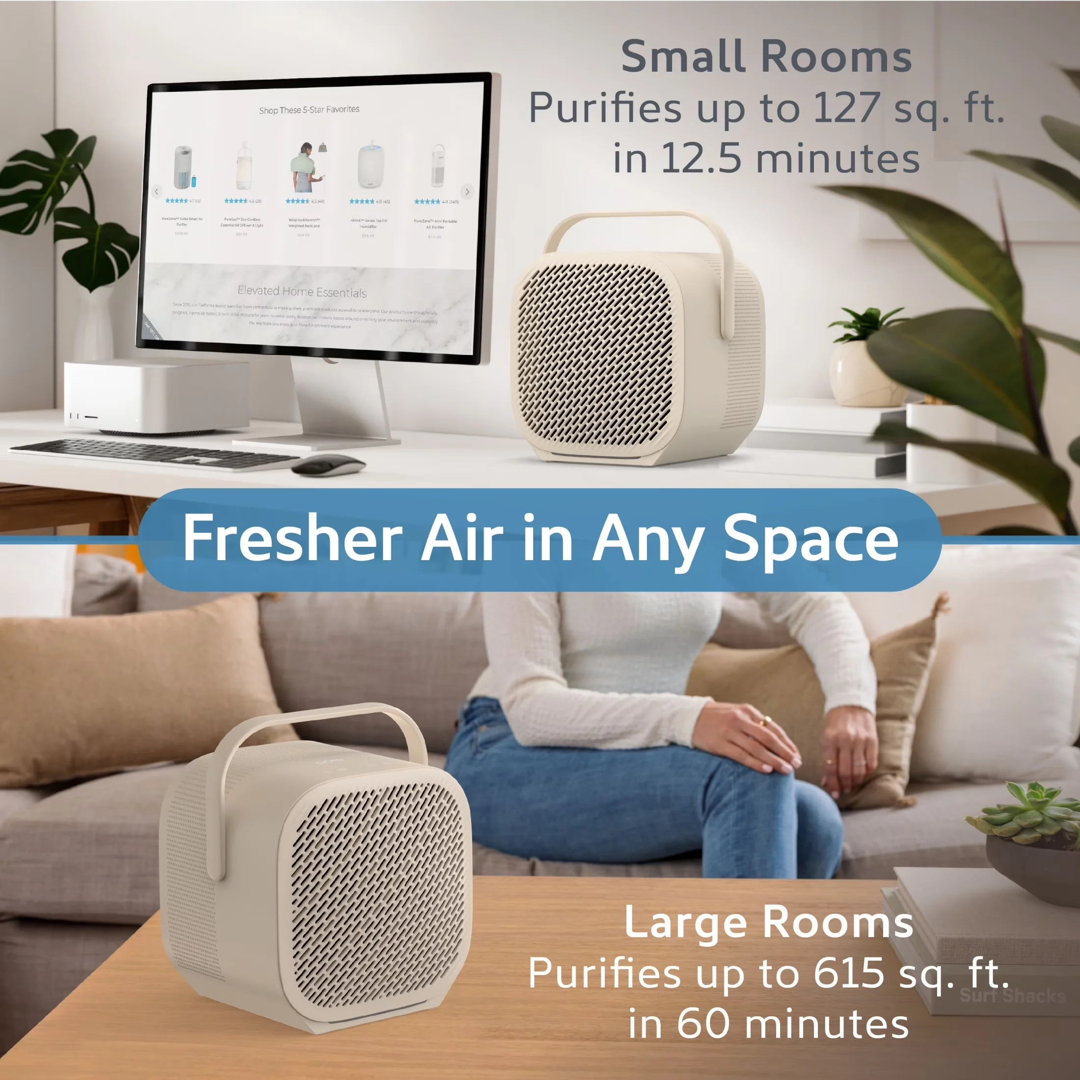 Air Purifier Modern with Dual Direction Airflow, True HEPA, 3-Stage Filtration Captures Dust - Model D2FBEF
