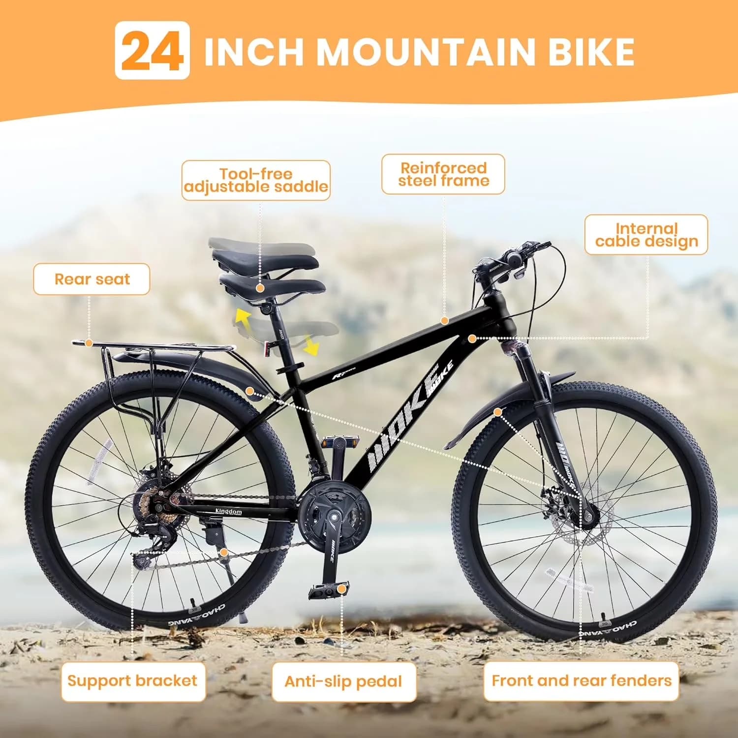 Mountain Bike Compact with Adjustable Speed, 21-Speed Drivetrain - Black Model 08C07C