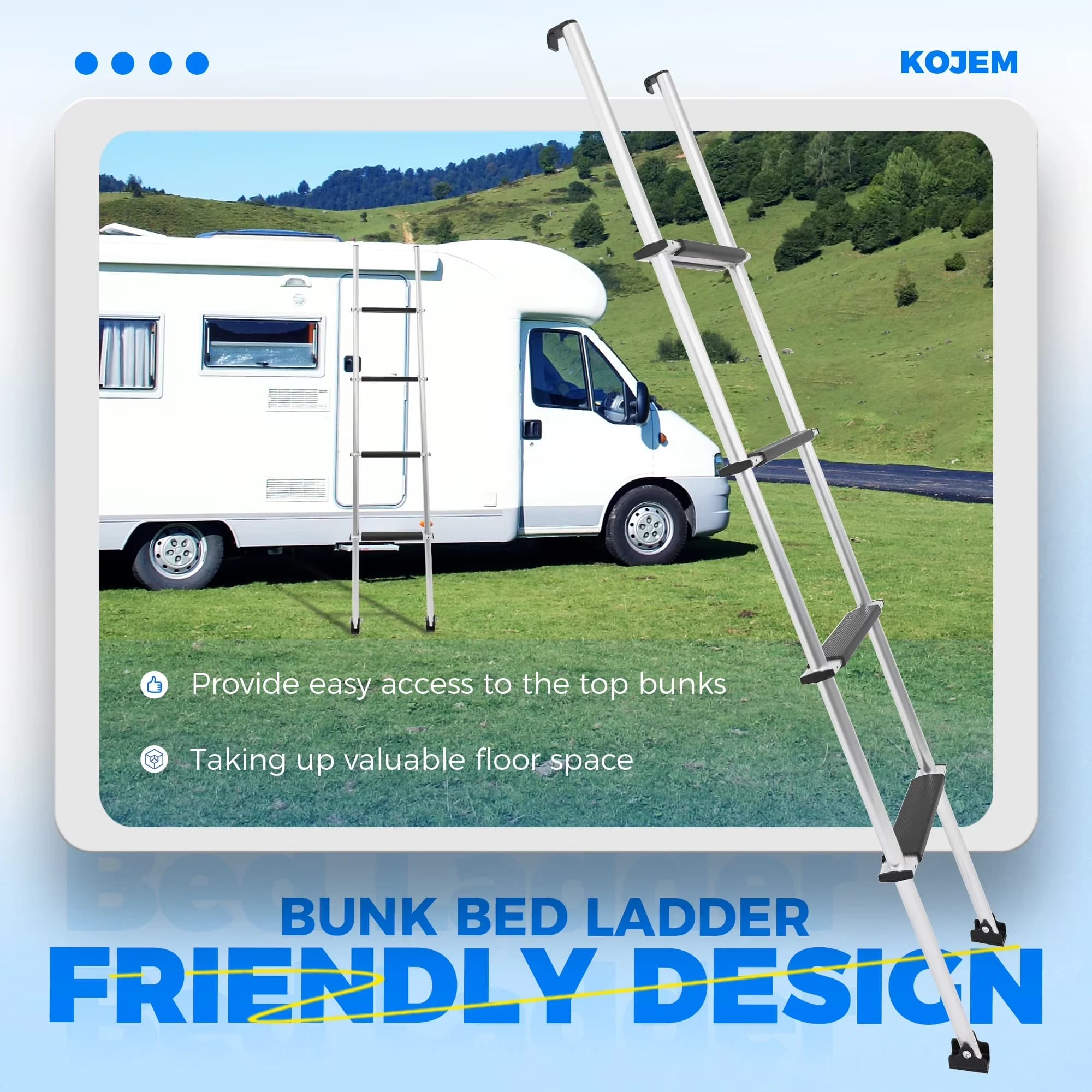 Premium Ladders And Step Stool with Adjustable, Metal Frame - Aluminum, Rubber 60" Model 59C8EE