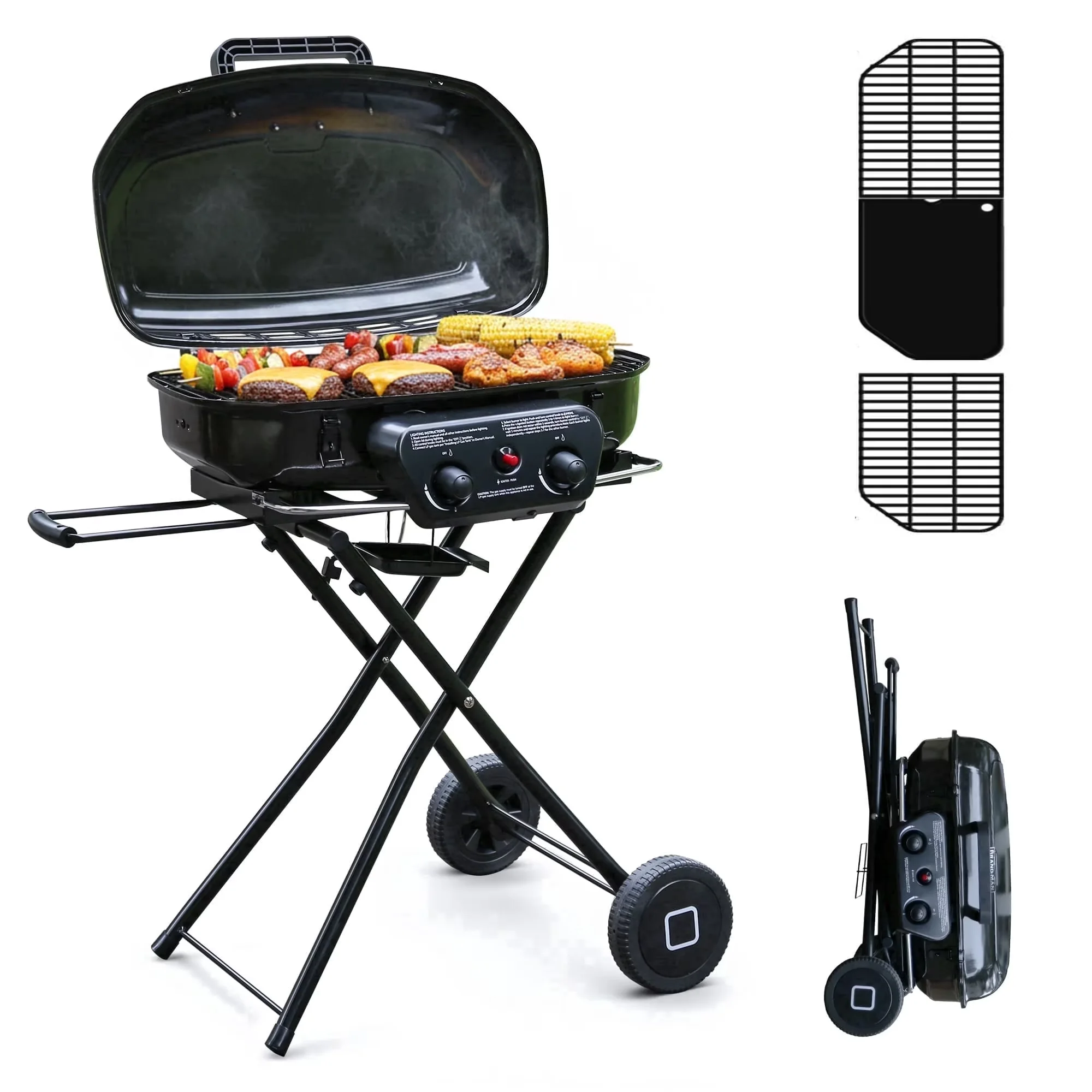 Gas Grill Reliable with Portable, Foldable Legs, Grease Pan - Enamel for Patio, Camping Model 1B3BE5