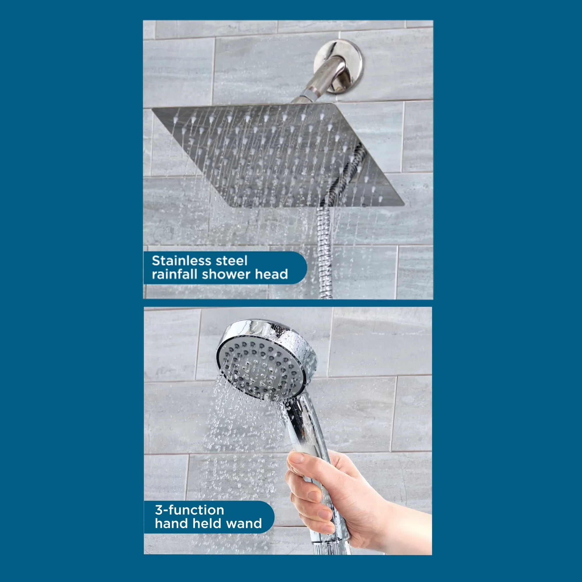 Reliable Shower Head with Universal, Handheld, Simple Installation - Silver Acrylonitrile Butadiene Styrene / Stainless Steel Model 43799C