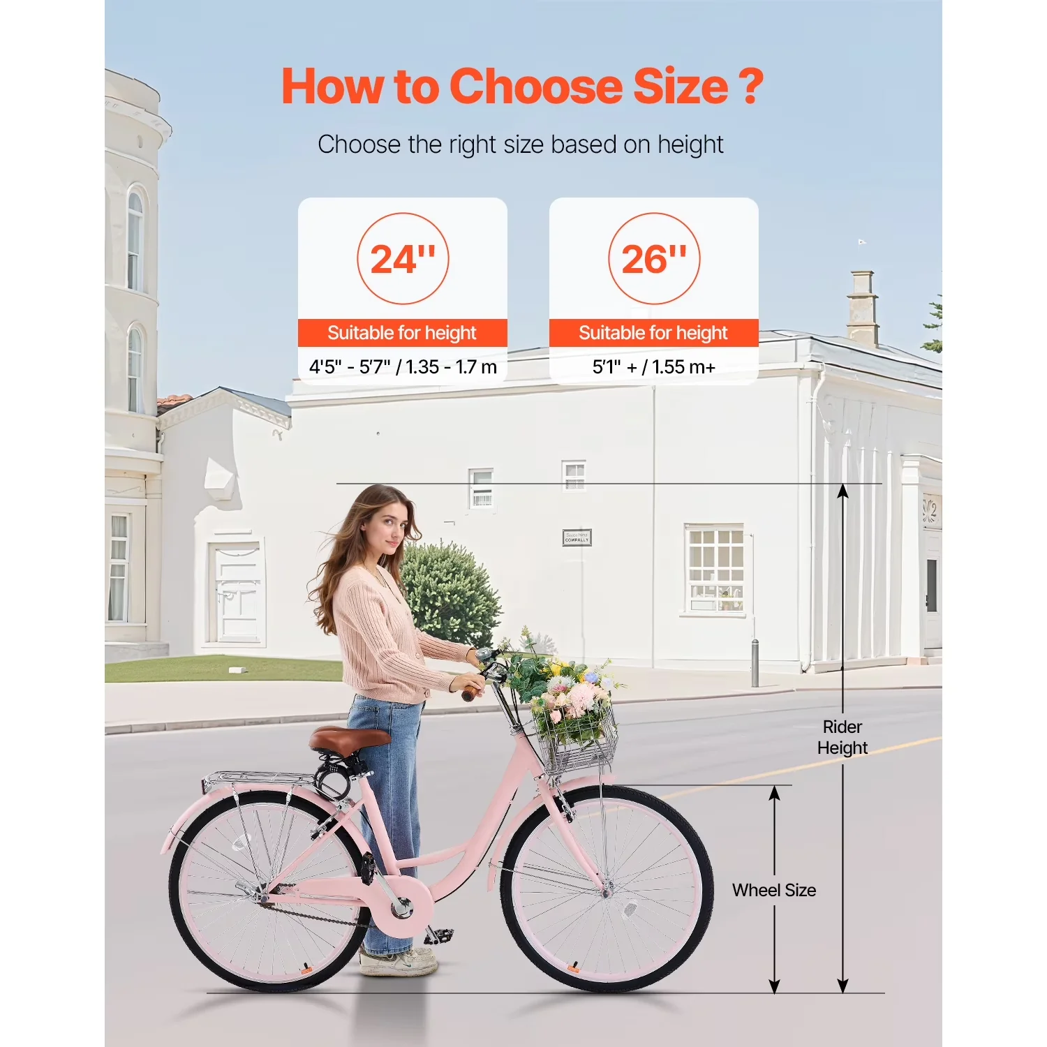 Cruiser Bike Modern with Adjustable Seat, Foldable, Single Gear - Multicolor Model 5184B9