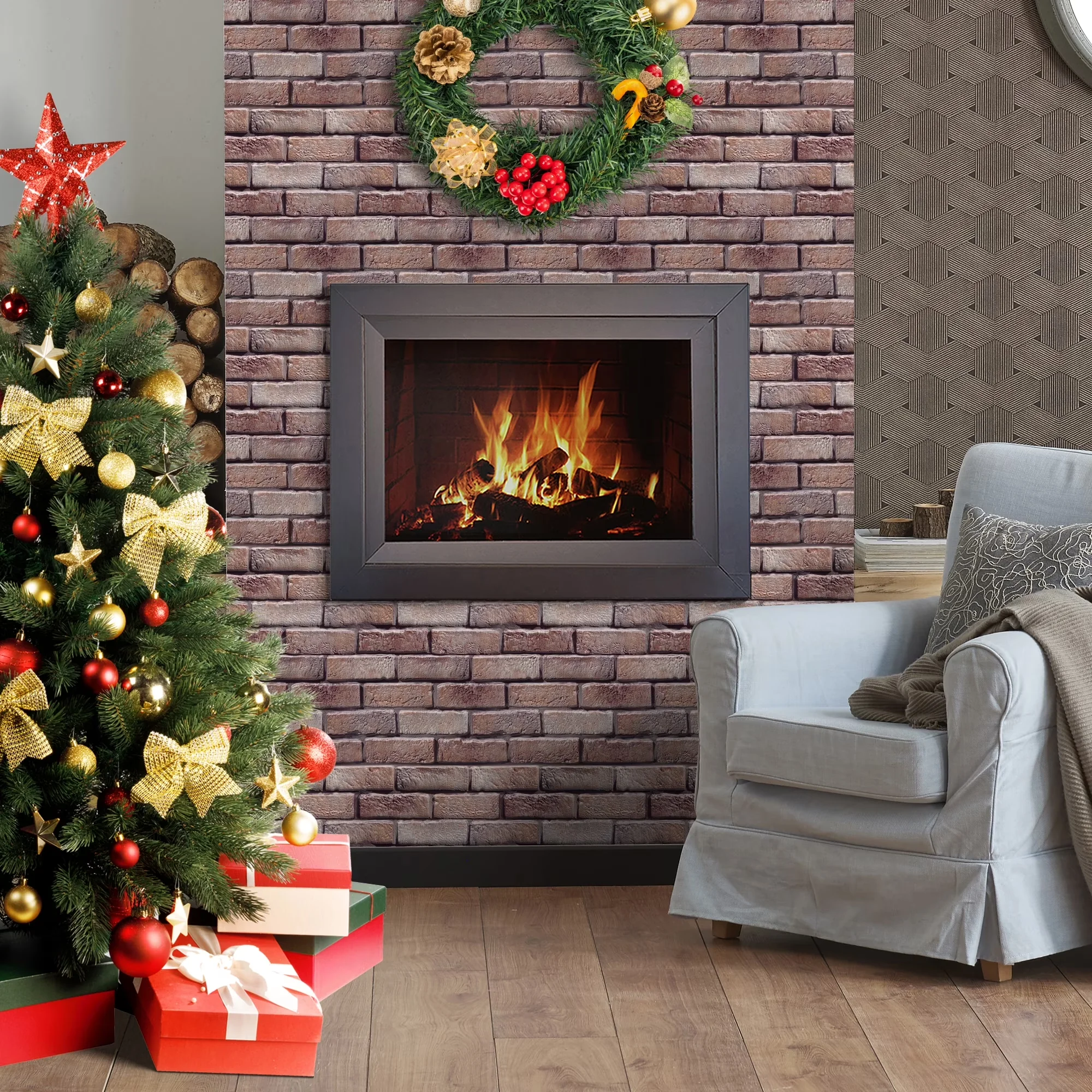 Reliable Wallpaper Wall Decals Wall Covering with 10PCS 3D Brick Panels, Damage-Free Removal: - Brown 12" x 12" for Home, Bedroom Model F0CE00