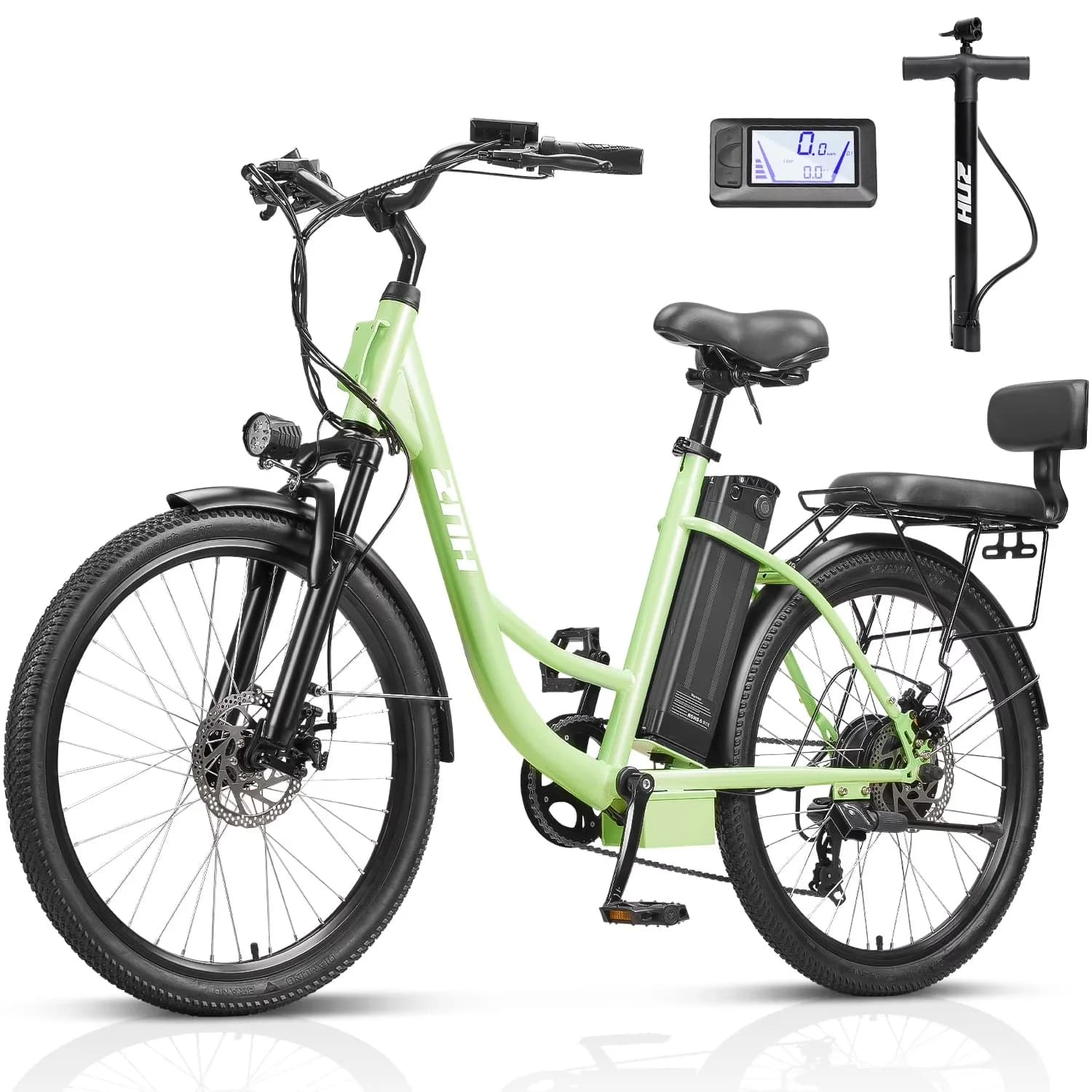 Electric Bike Essential with Battery, 700W, 24" - Green - Ergonomic Design Model 079922