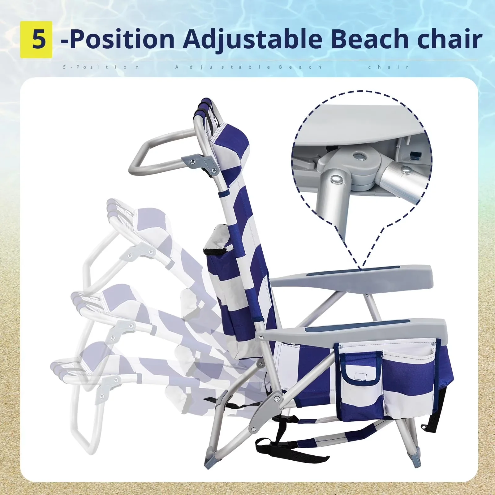 Quality Beach Chair with Folding, 5 Level Adjustable Positions, Back Storage Bag - Model A68CCF