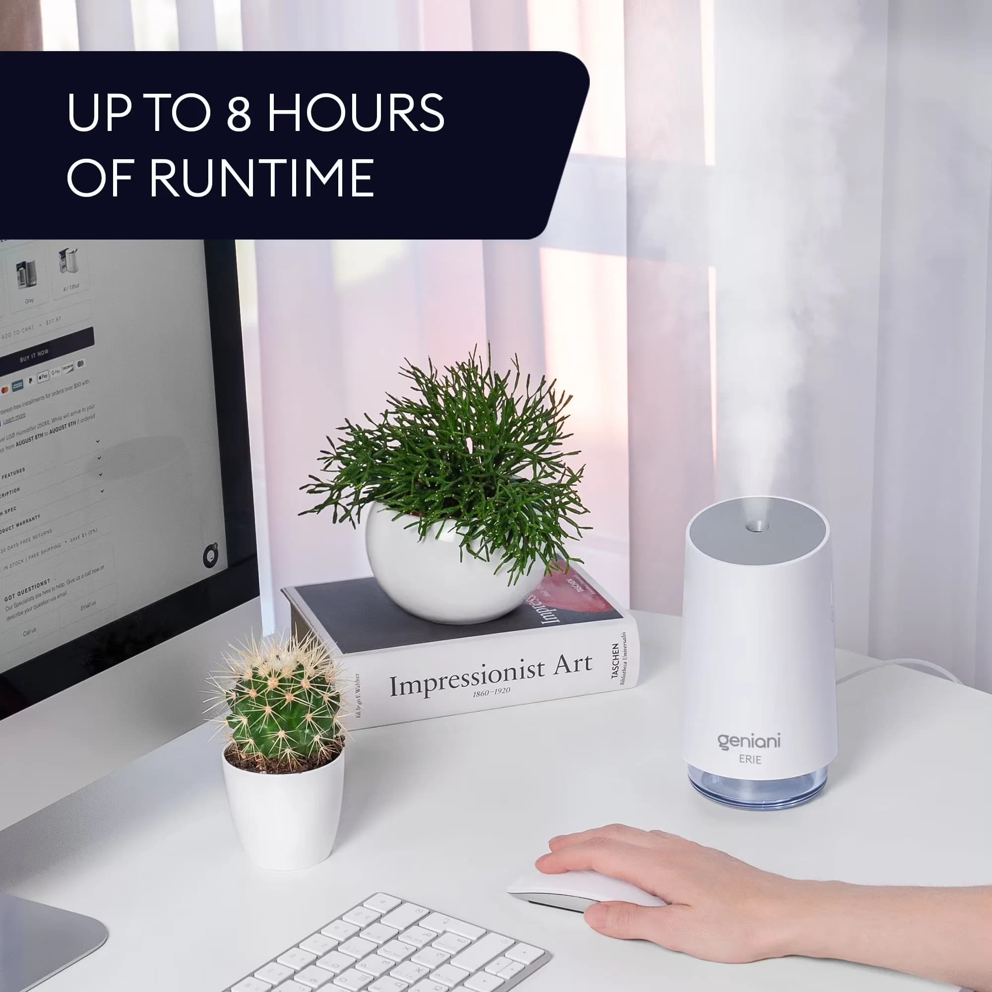 Humidifier Innovative with Automatic Shut-Off, Offers up to 8 hours runtime, Portable, yet powerful - White Model ECBE01