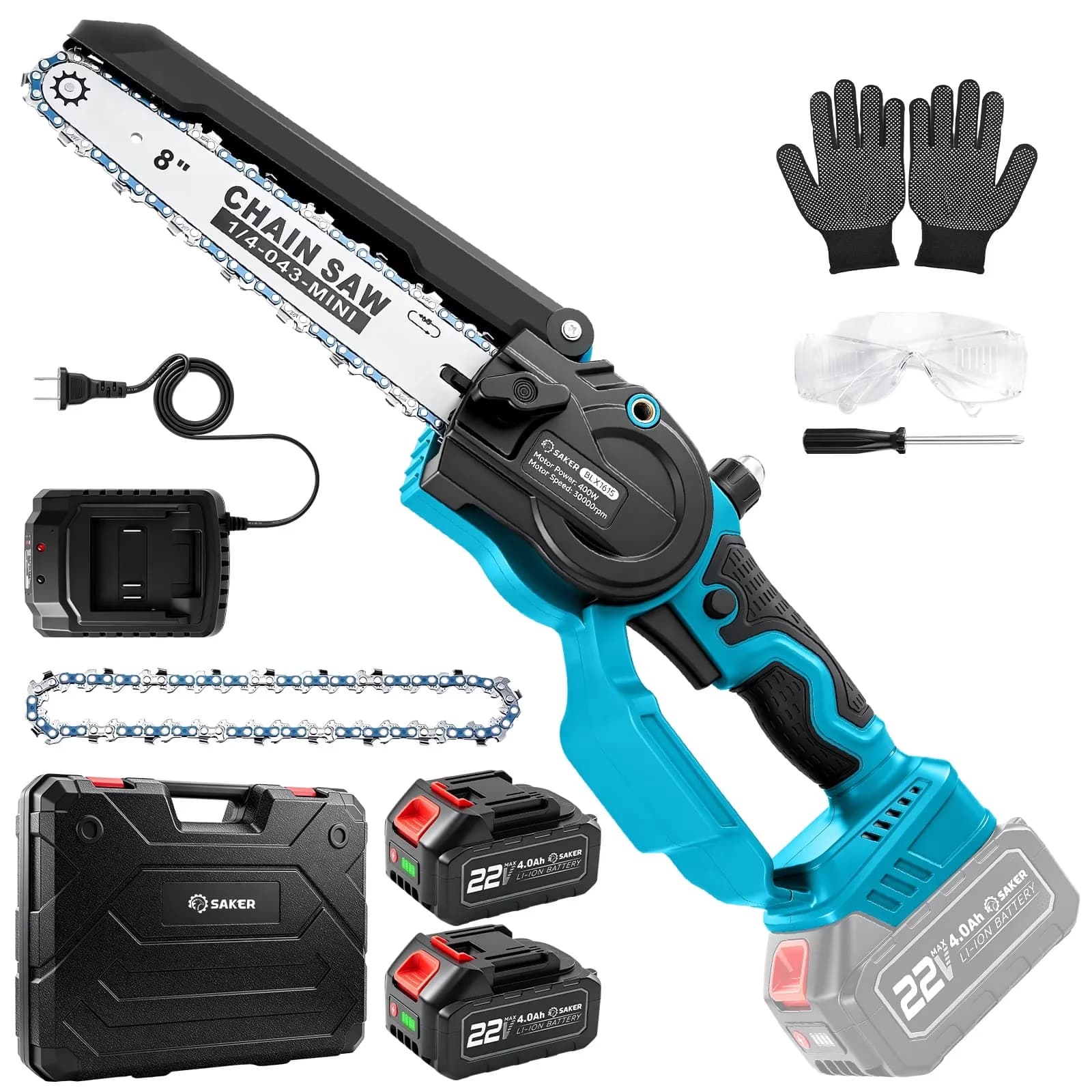 Professional Chainsaw with Battery, Anti-Vibration, 8 Inch Cordless Electric Mini - Model 45E6B6