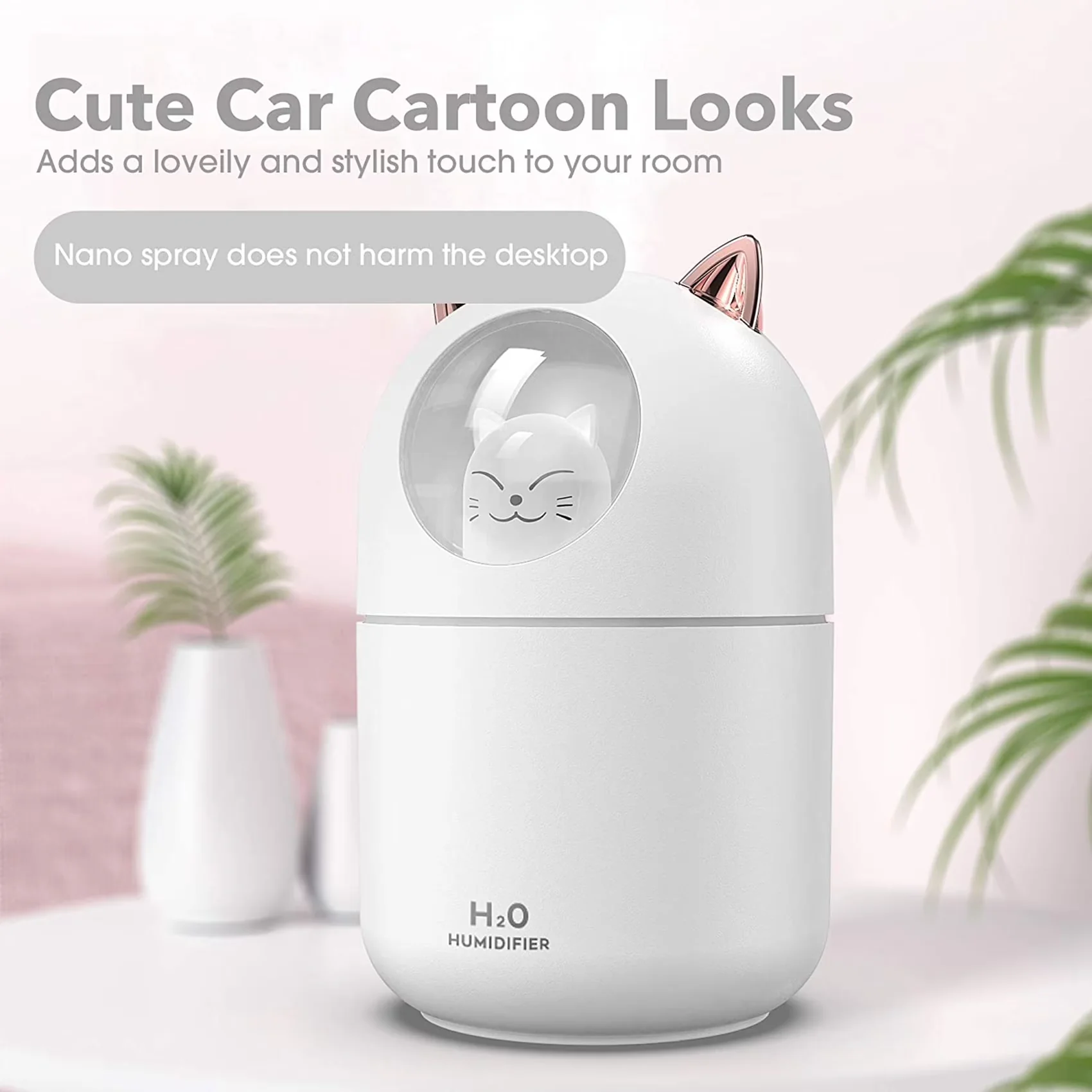 Versatile Humidifier with Purifies Air, Cute Cat Cool Mist - Gold for Home Model 3DAE1A
