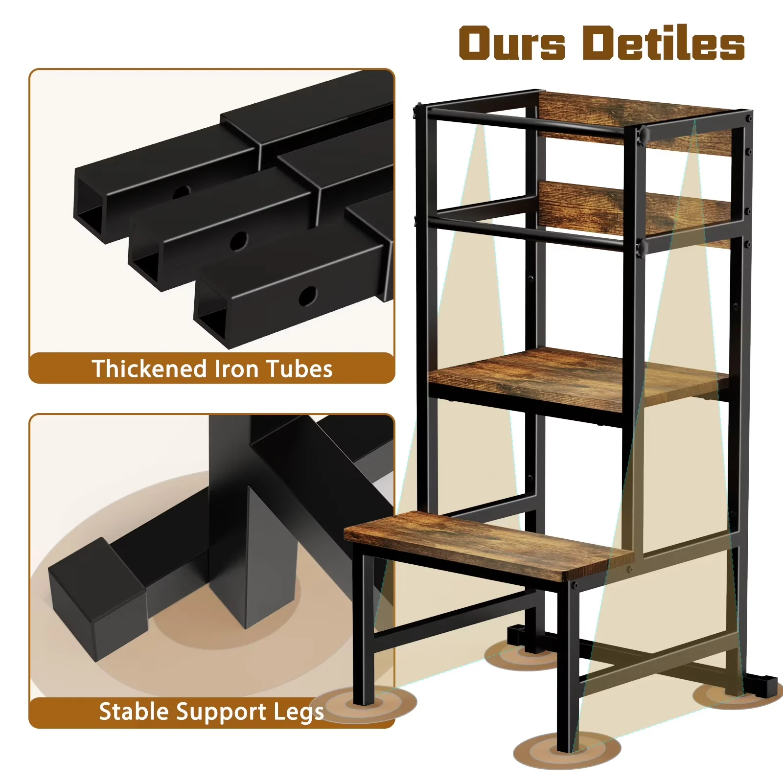 Essential Ladders And Step Stool with Adjustable Height - Metal Brown Kitchen Model E44B81