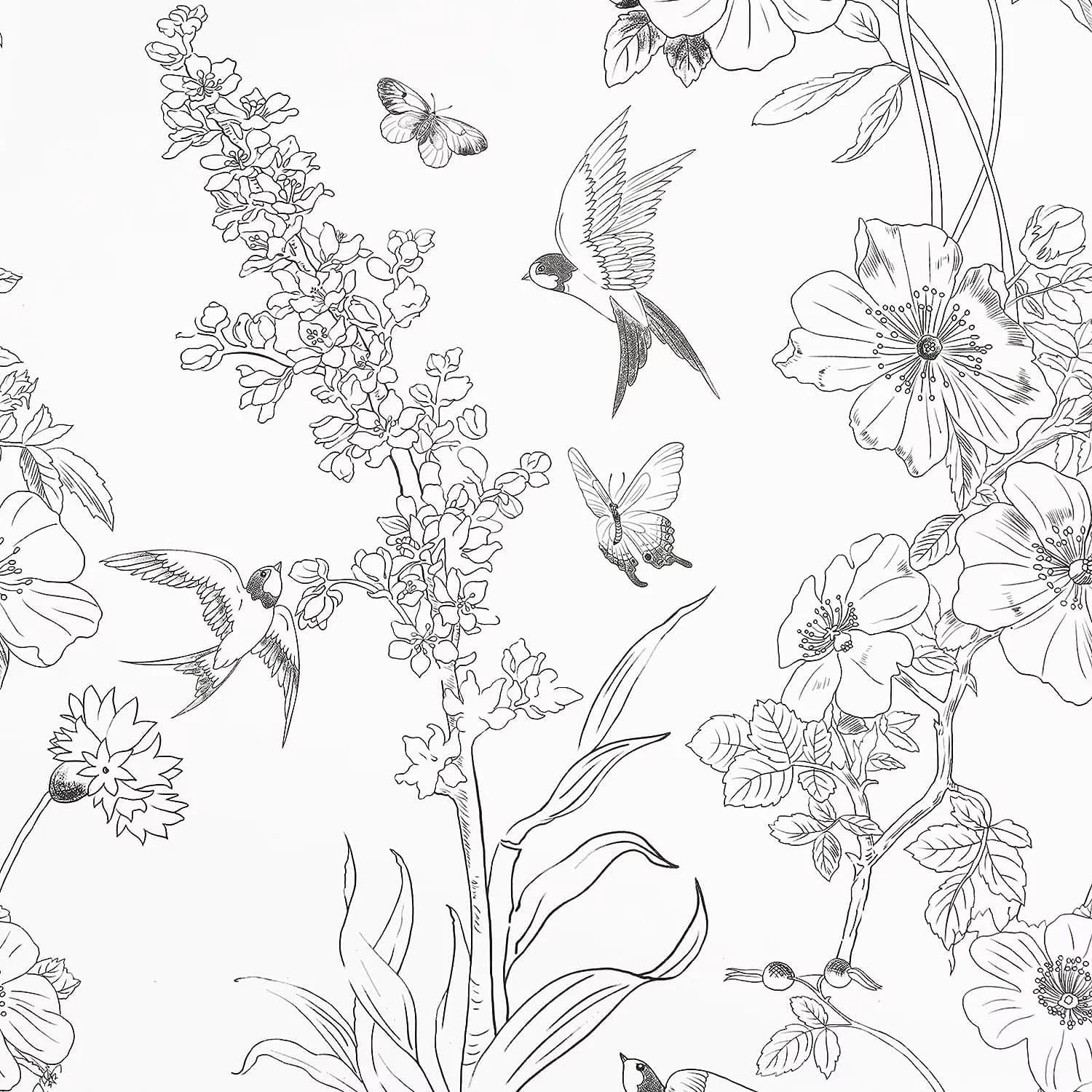 Wallpaper Durable with Removable, 17.71" x 394" - White Pvc Floral - Essential Collection Model B5F0DE