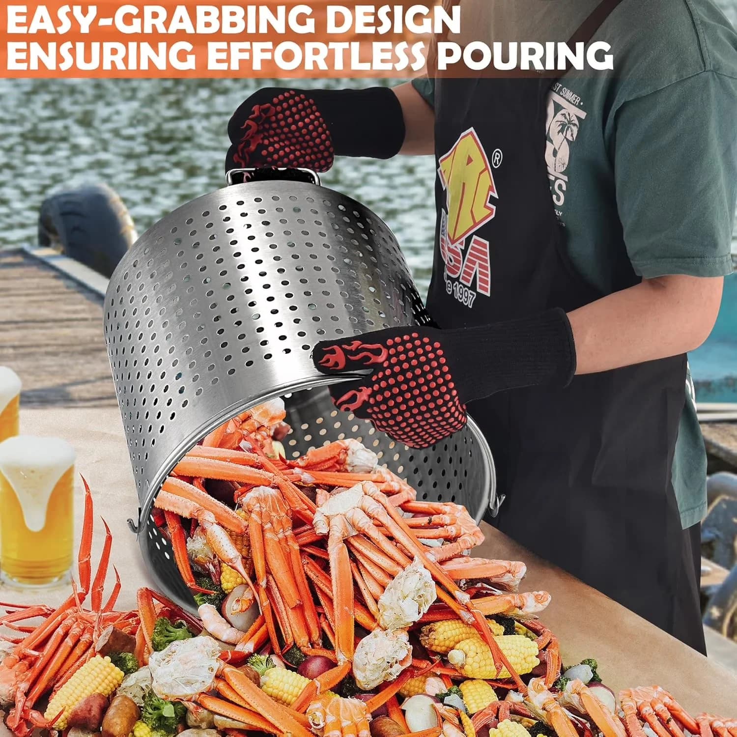 Outdoor Fryer Compact with 220000 BTU - Silver Stainless Steel - Modern Design Model 5FB7CE