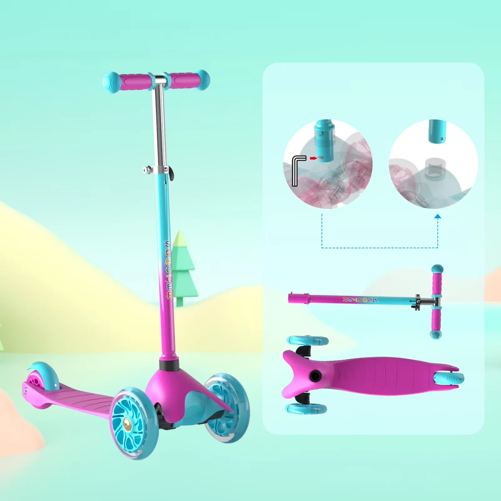 Professional Scooter with Portable, Lightweight, 3 Wheel Scooters - Pink Aluminum, Polypropylene, Tpr Model D8CF79