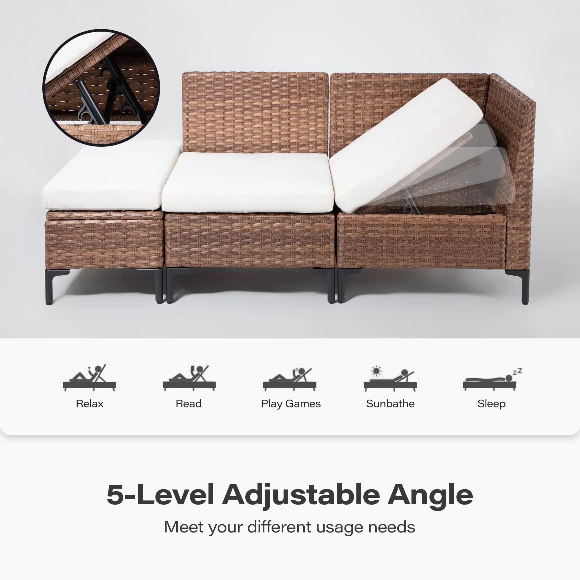 Versatile Patio Conversation Set with Storage, Reclining, 8-Piece Furniture - Beige Model 5A4A04