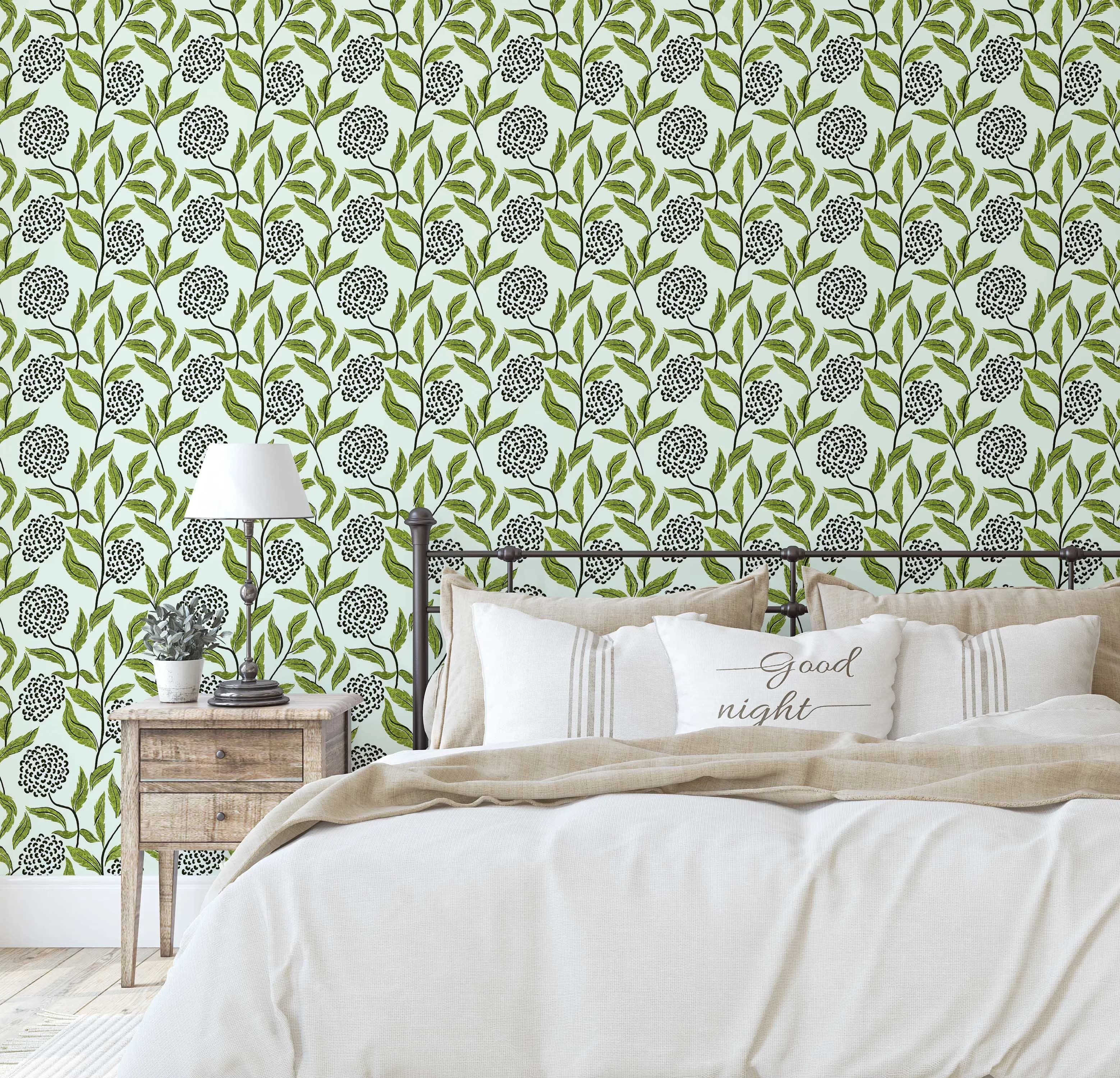 Stylish Wallpaper with Peel and Stick Wall Covering, Green Instant Wall Makeover Walls Mural - Green Vinyl for Bathroom Model B145E8