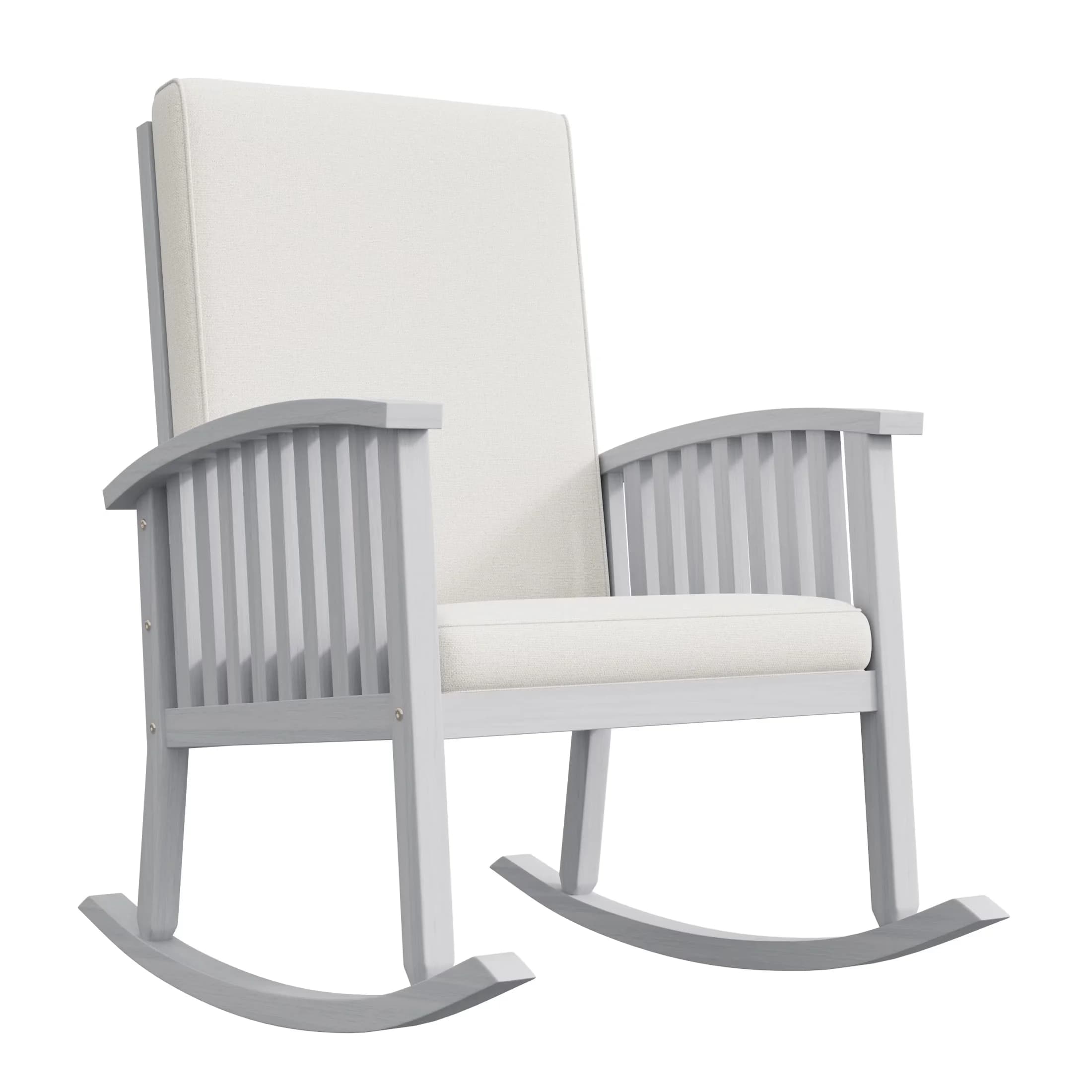 Essential Patio Chair with Removable Cushion Cover, Ivory - Acacia Wood + Cushion Ivory Finish + Beige Cushion Model 108382