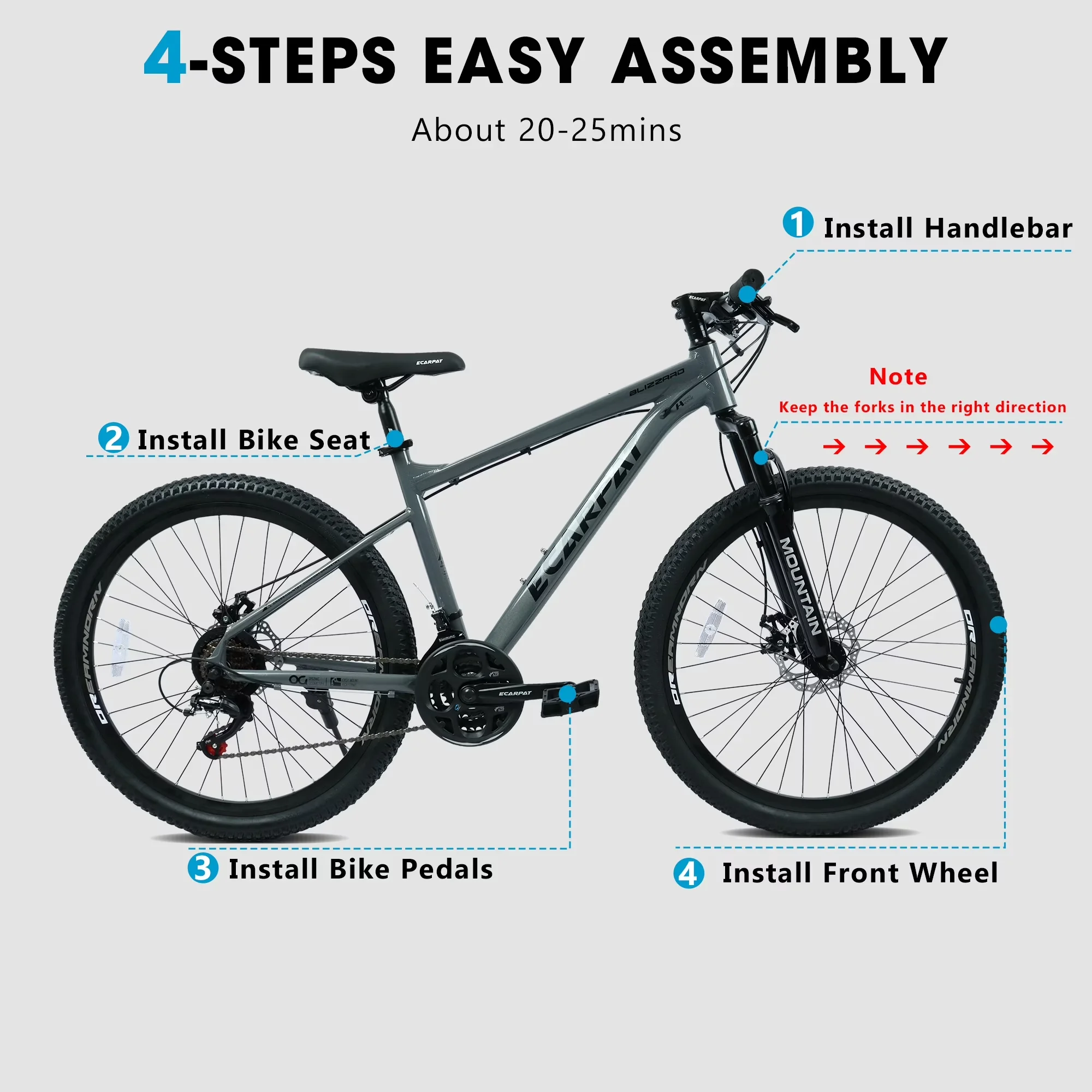 Durable Mountain Bike with Adjustable Handlebar Height, Disc Brakes and Front Suspension - Gray Model DD13C5