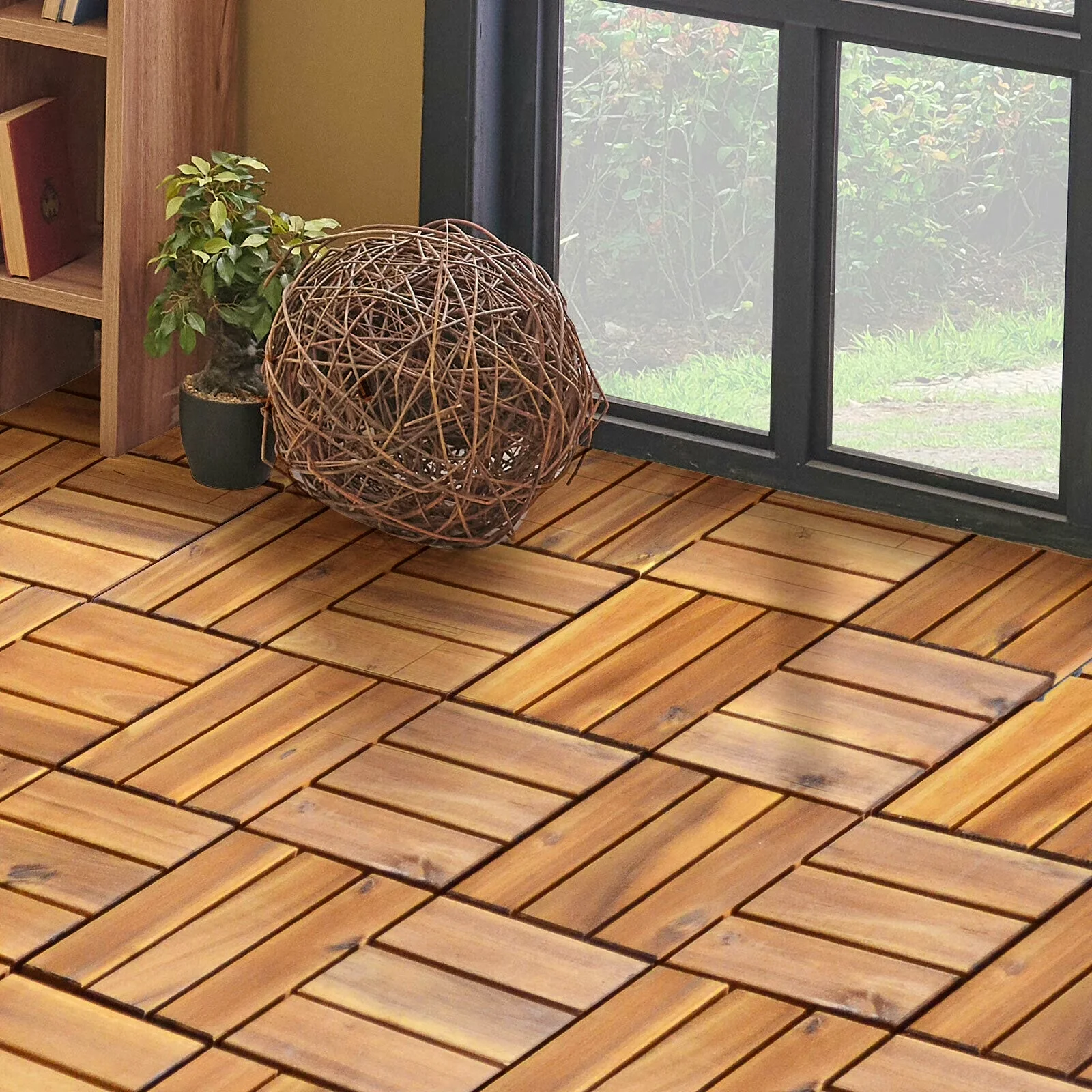 Grey Vinyl Flooring Vinyl Plank Flooring Durable with Interlocking - Acacia Wood, Plastic Off-White Model 849EE0
