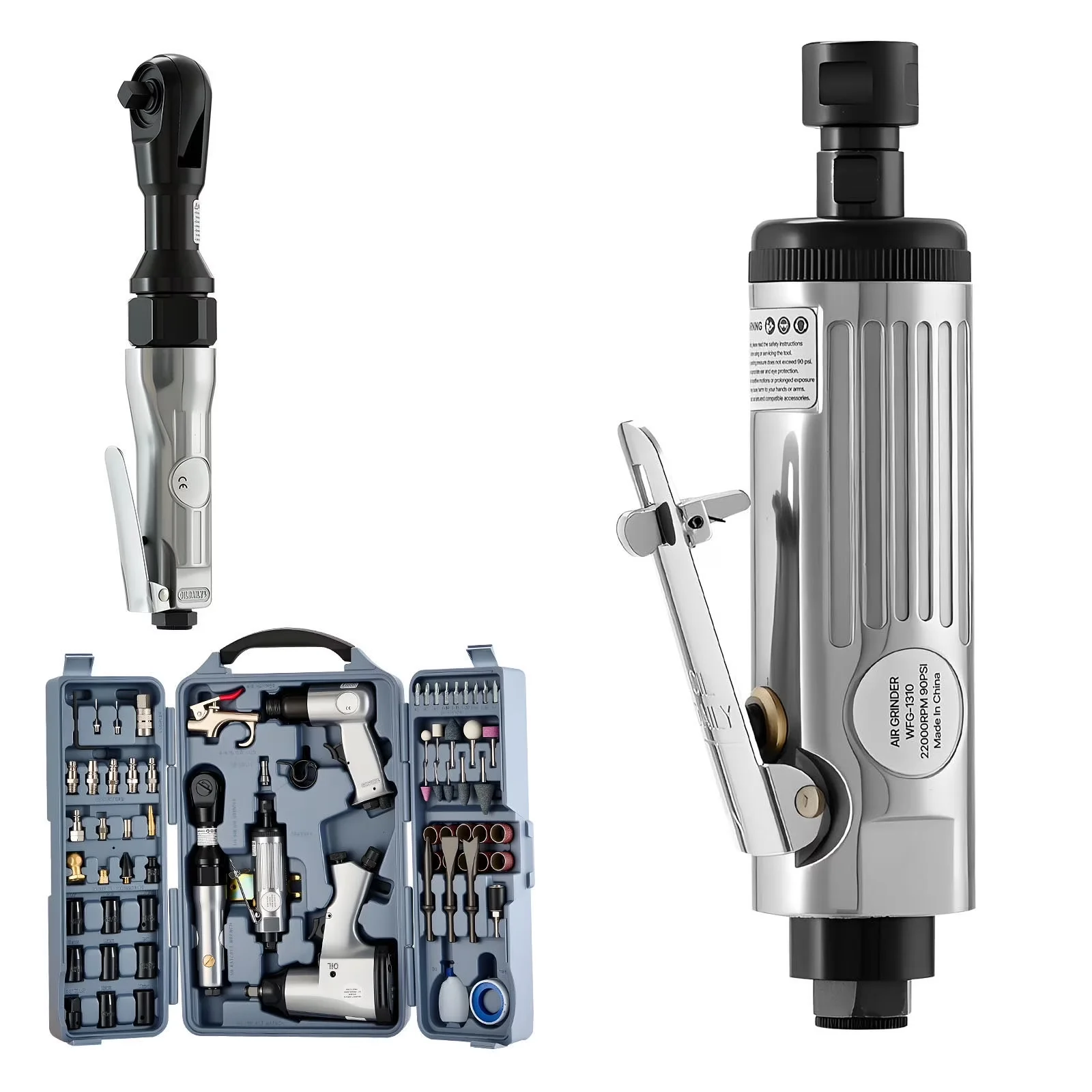 Air Tools Compressor Efficient with Lightweight, Blow Gun, Includes 1/2" Impact Wrench - Model D5D6AD