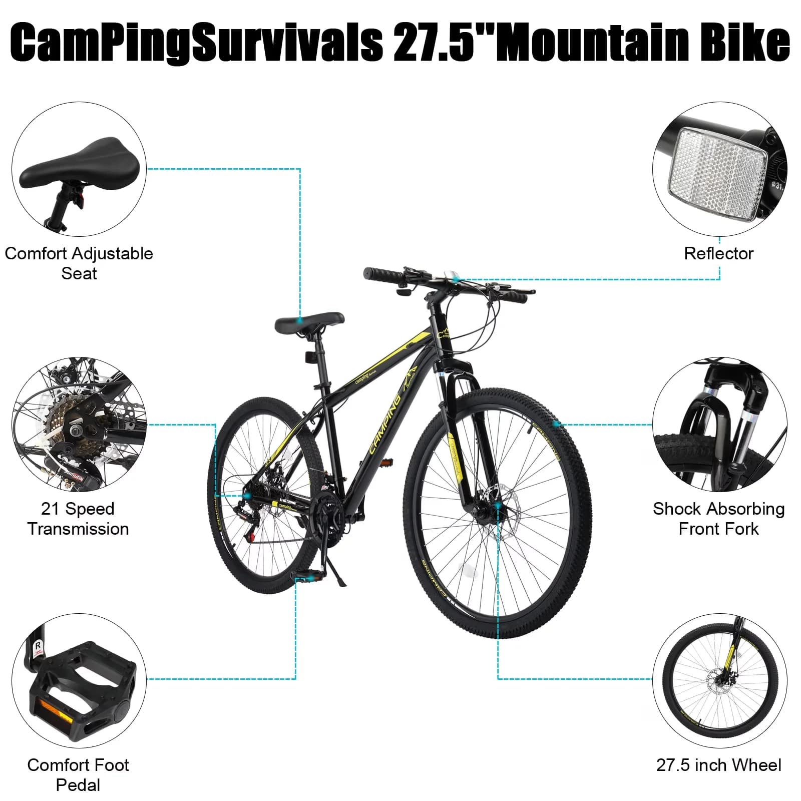 Stylish Mountain Bike with Compact, Adjustable Seat Height, Adjustable Height - Yellow Model B26810