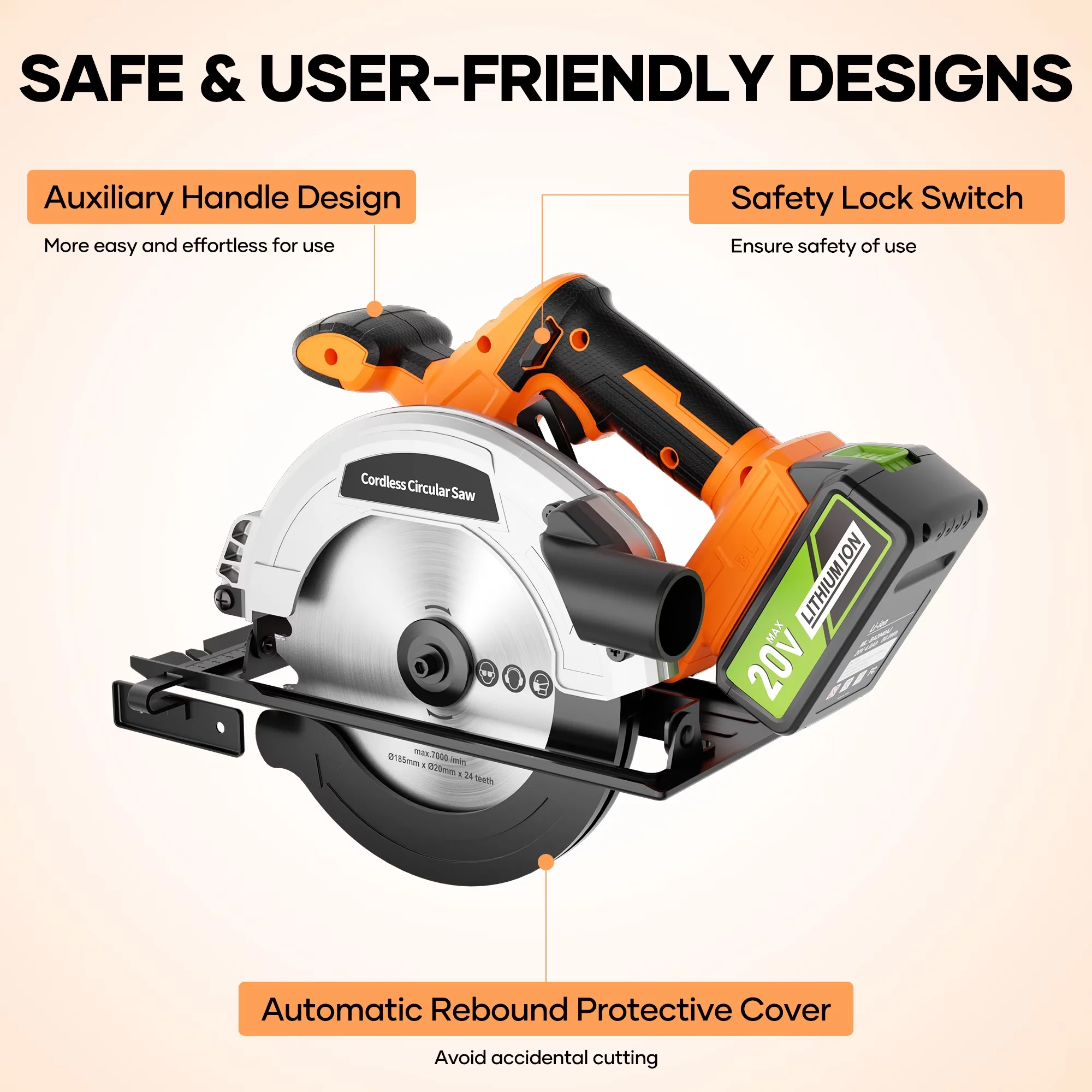 Classic Power Saw with 20V, Easy To Control, Textured Comfort Grip - 7-1 Model AEC86A
