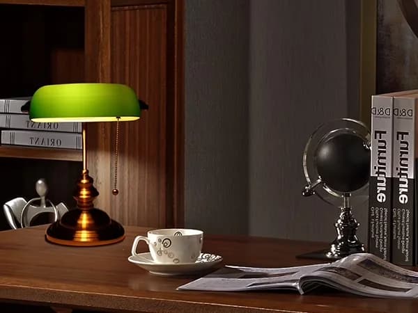 Table Lamp Modern with LED, Mid-Century - Glass Lampshade& Metal Body Green Model 4C3BB4