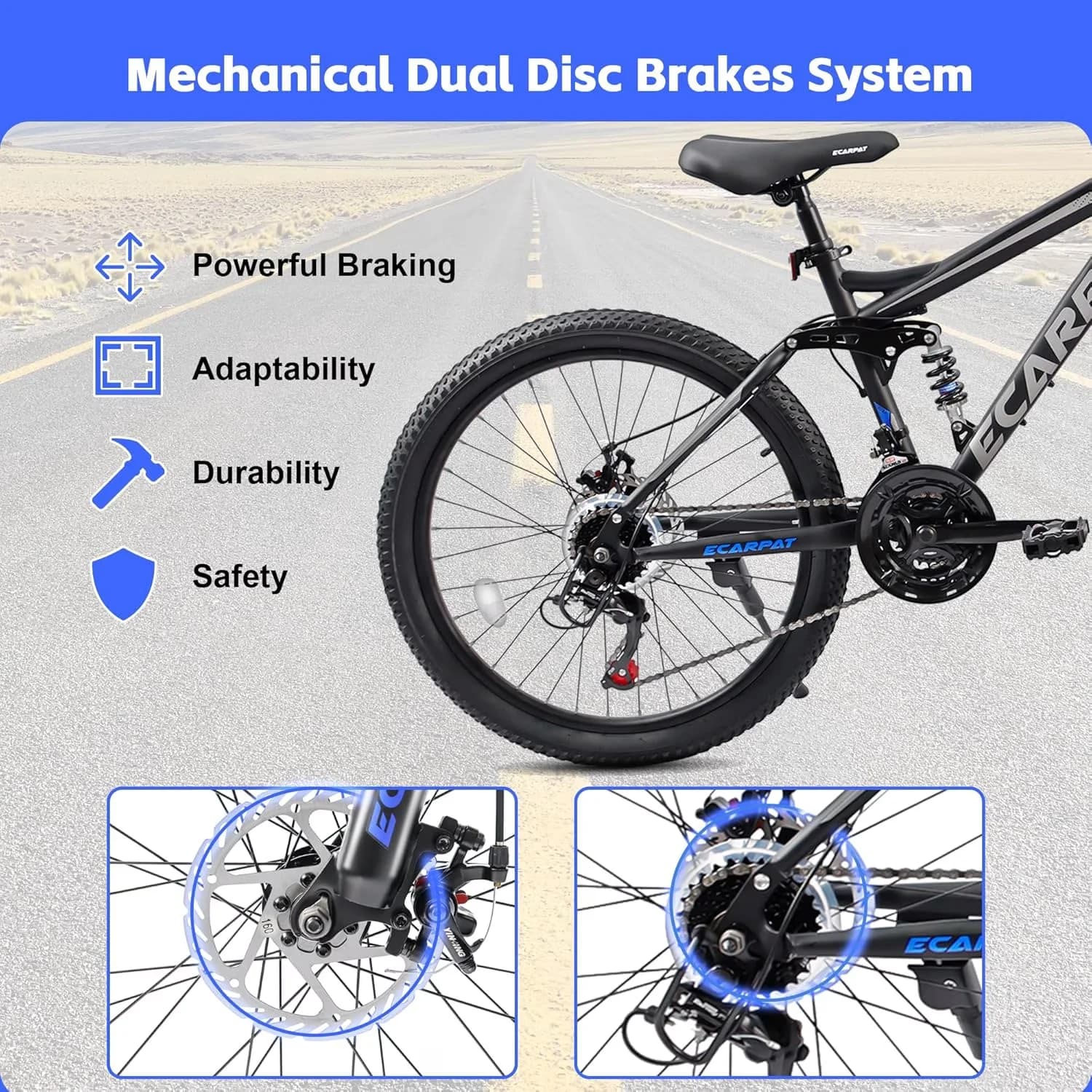 Durable Mountain Bike with Lightweight, DURABILITY & ADJUSTABILITY, 21-Speed Shimano Twist Shifting - Blue-26 Inch Model 4FB42E