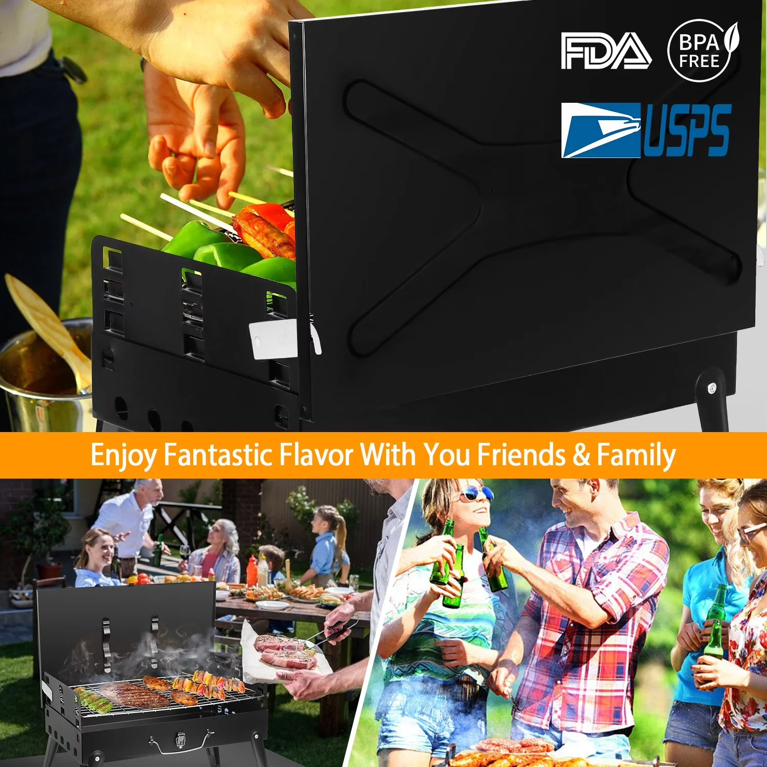 Flat Top Grill Modern with Portable, Portable Charcoal Foldable BBQ Suitcase - Black Iron|Chrome And Processing Electrophoresis... Model FF28B0