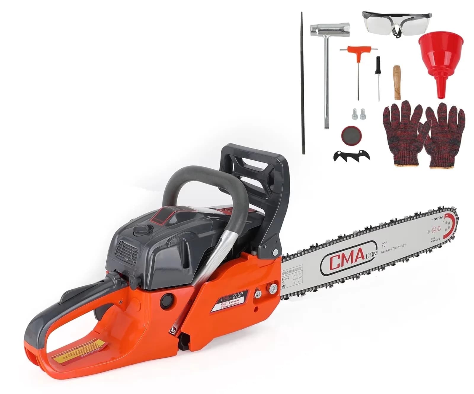Professional Chainsaw with Chain Brake, 2-Cycle Gasoline Powered Chain Saw, Max power: 3.0 kW (4.0 HP) @ 12,000 rpm - Orange Model DD6DF7