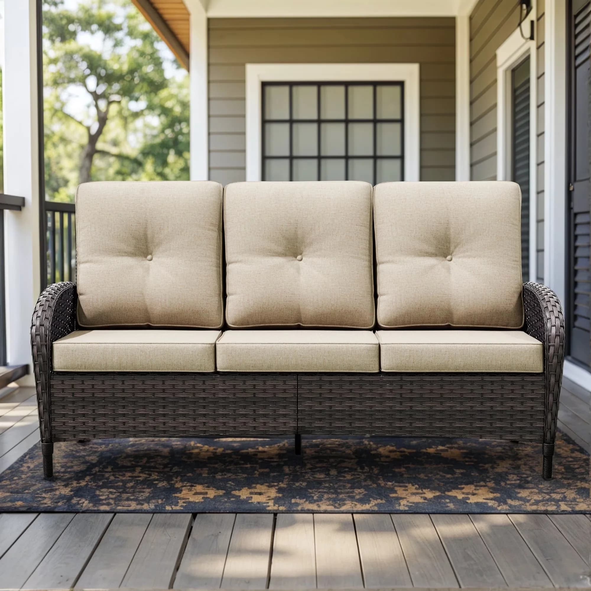 Premium Outdoor Sofas Sectional with Weather-Resistant, Modern, Couch Patio Sofa - Brown Pe Rattan Model 78CEA1