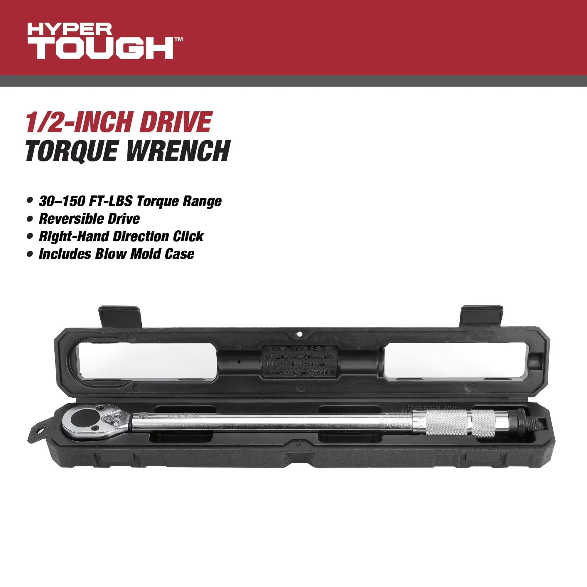 Classic Hand Tool with Easy Clean, Precision, Heavy Duty 1/2-inch Torque Wrench - Silver 1/2-Inch Model 61C597