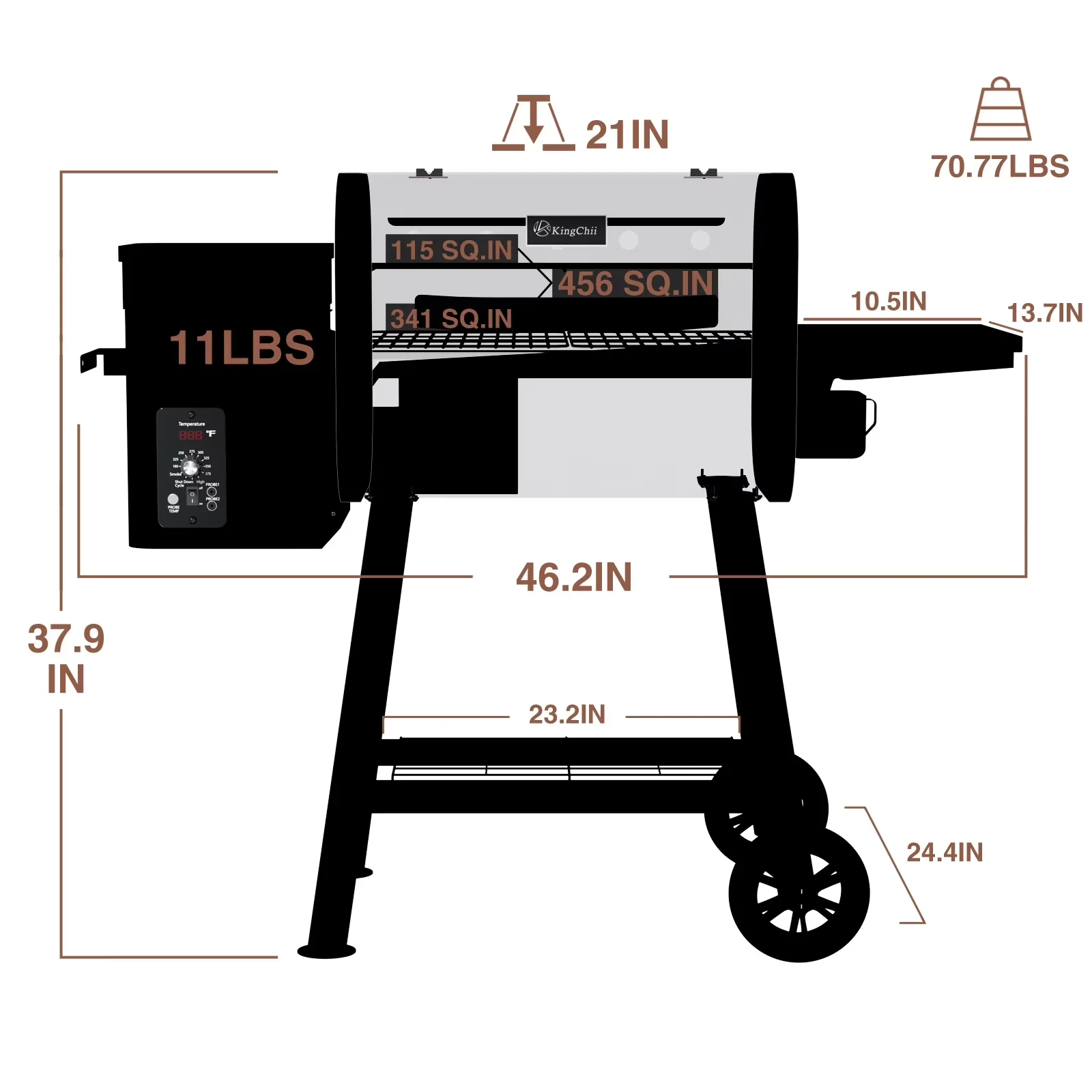 Smoker Versatile with Digital Temperature Control, 456 SQ.IN Grill - Steel Black Model 800D91