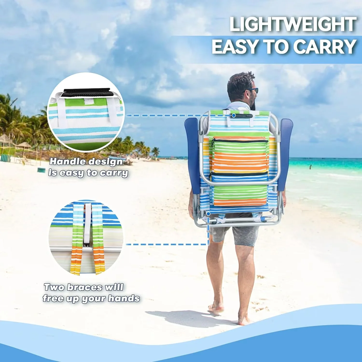 Compact Beach Chair with Folding, Backpack Chairs - Multicolor Oxford Fabric, 600D Oxford Fabric, Aluminum for Camping, Large Model 7B2EC1