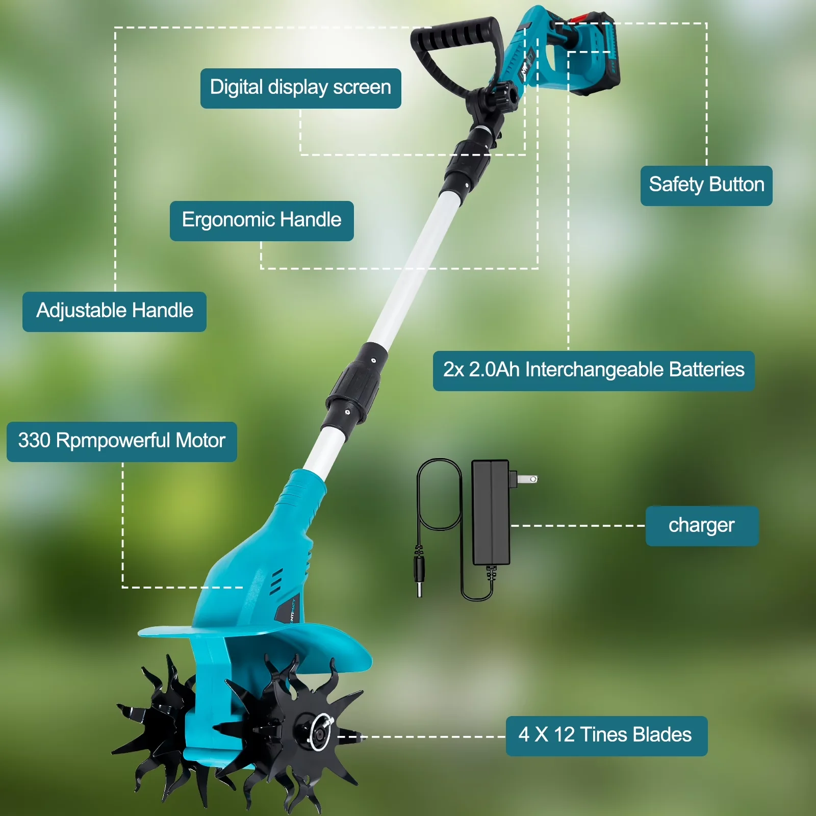 Trillers Cultivator Innovative with Battery, 21V, Dual 4.0Ah Batteries - Model 512B50