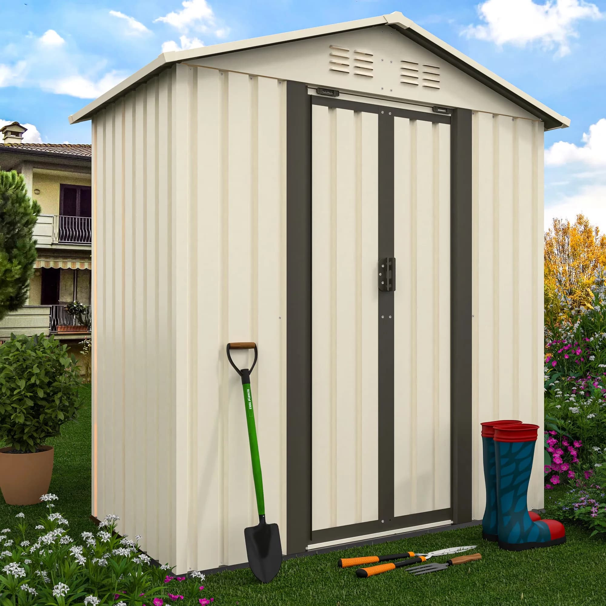 Professional Shed with Waterproof, Rust Resistant, Uv Resistant - Beige Metal Model 26C01D