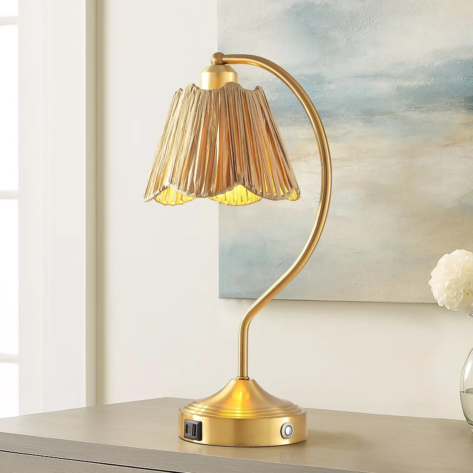 Table Lamp Compact with LED, Bedside Lamps, Touch Sensor - Gold Paper for Living Room Model 92E779