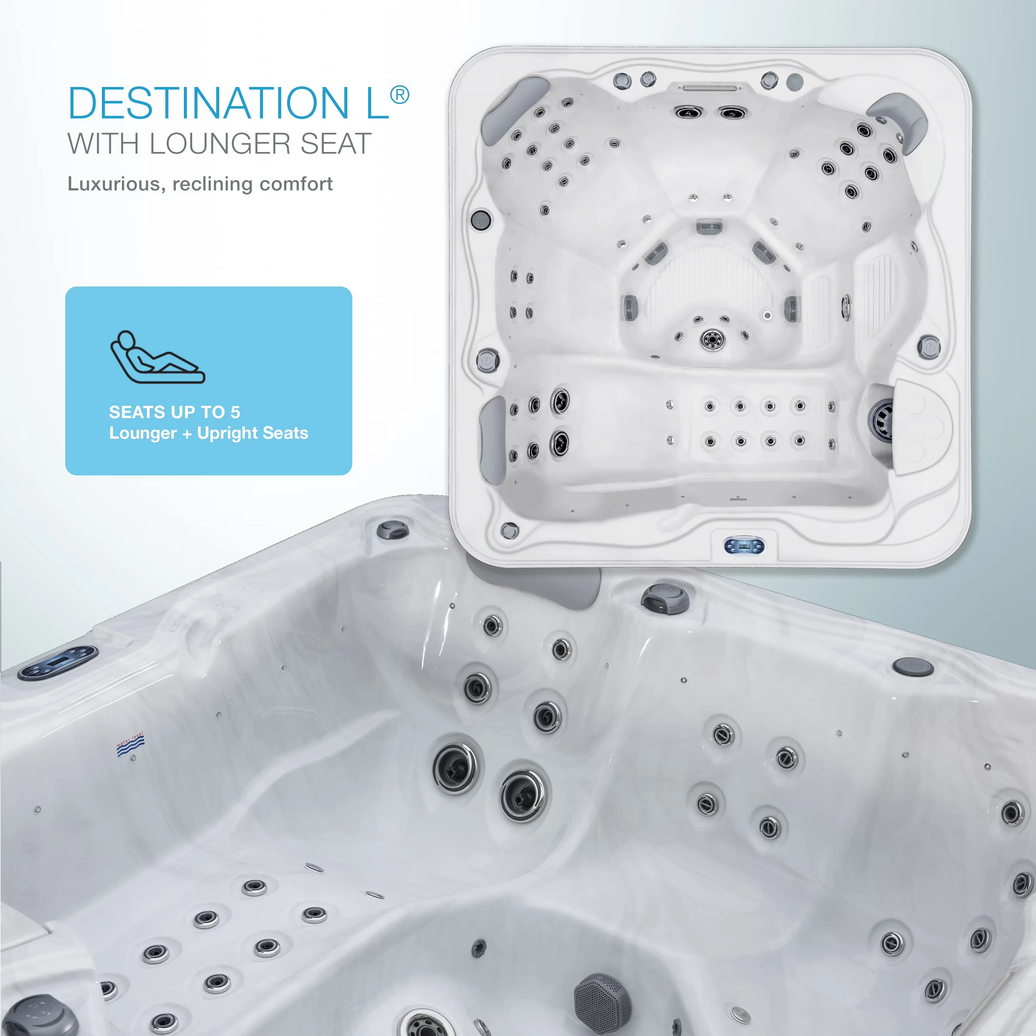 Professional Hot Tub with Uv Resistant, Destination 5 Person 80-Port Lounger Spa - Gray Model 6BD745