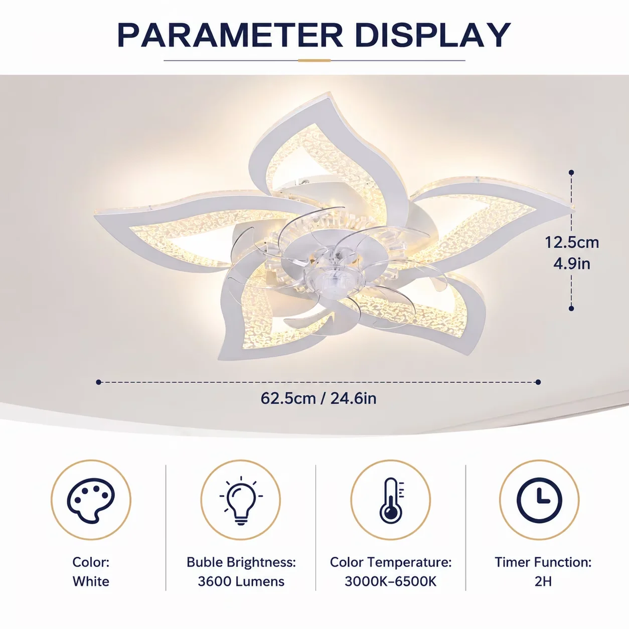 Ceiling Fan Premium with LED, Energy Efficient - White for Living Room, Bedroom Model AC6DB6