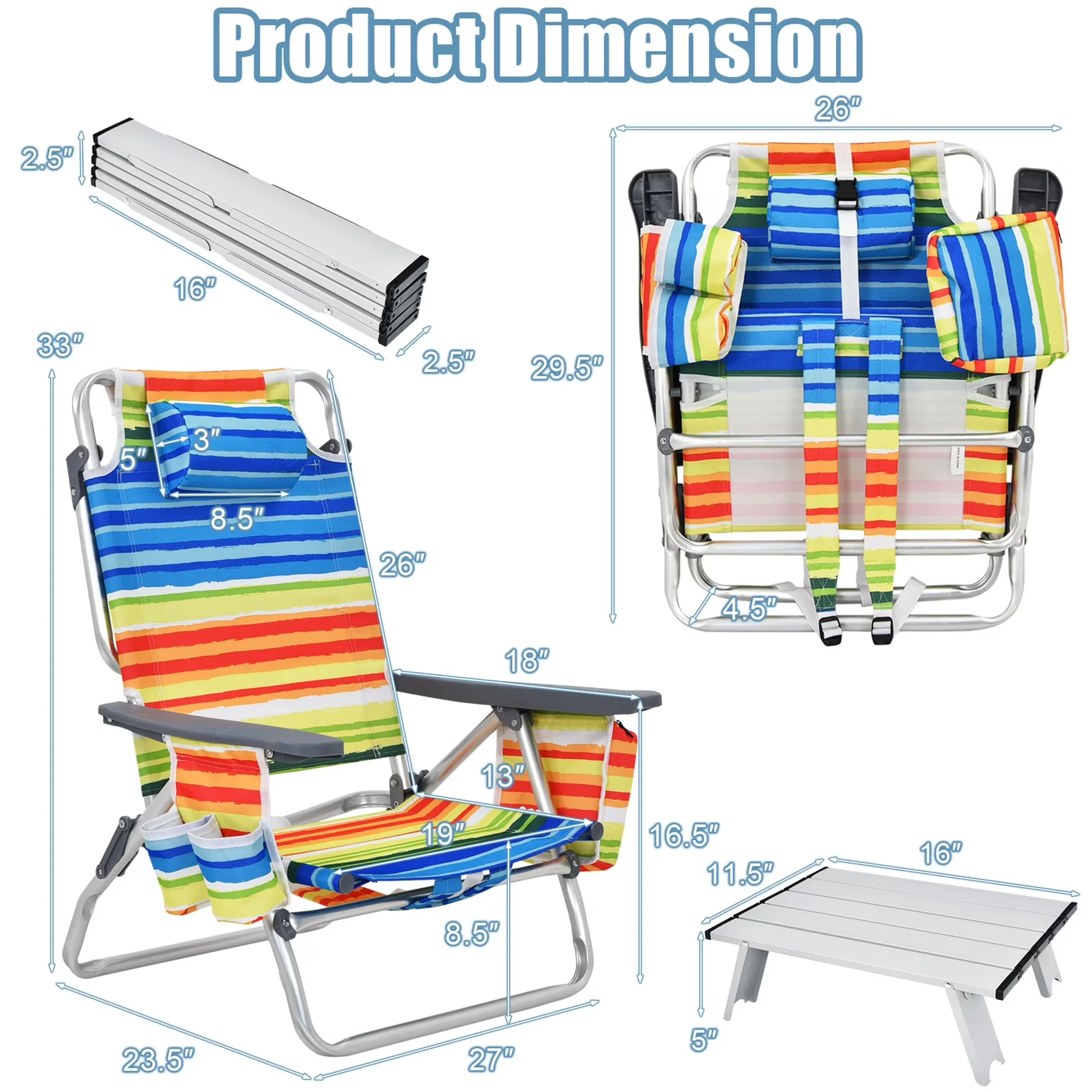 Beach Chair Stylish with Adjustable, Waterproof - Yellow 3PCS - Heavy Duty Model 80291E