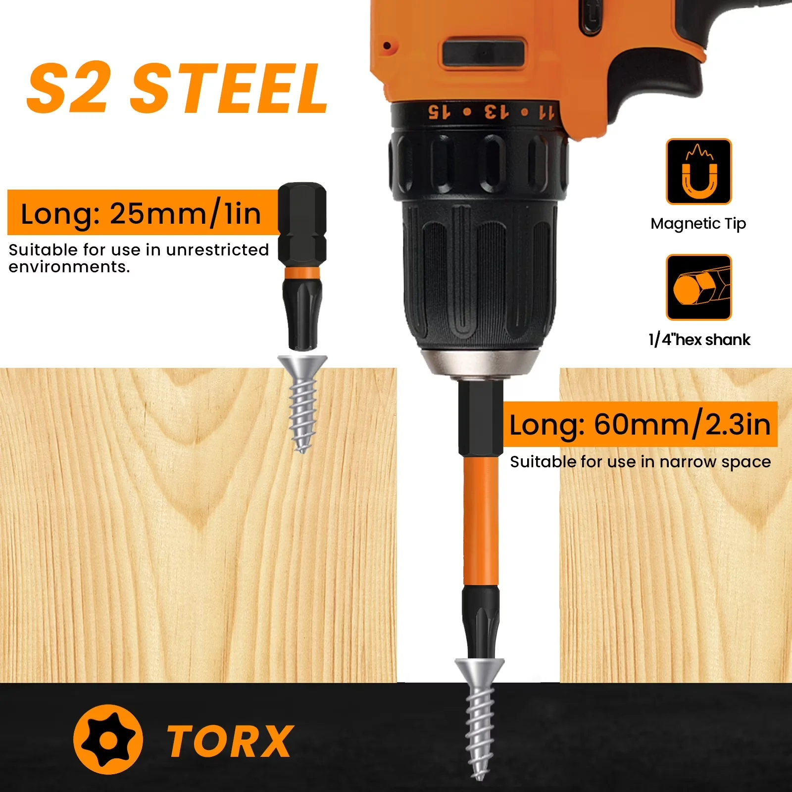 Hand Tool Set Efficient with Magnetic 6 Star Bit, Driver Bit Extension Holder - S2 Alloy Steel Model 7B006C