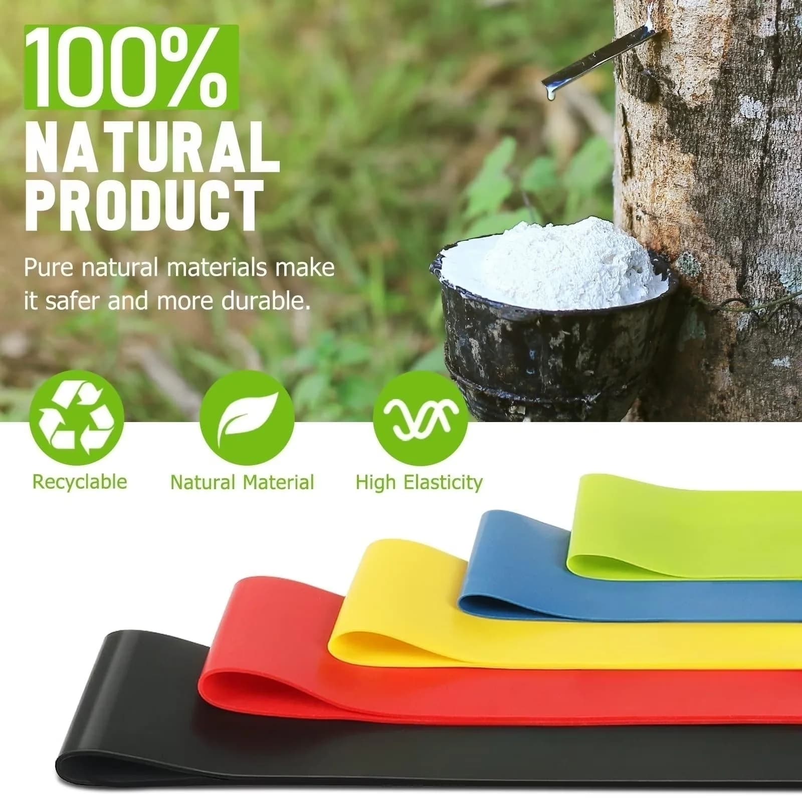 Home Gym Accessory Durable with Anti-Slip, 5 Pcs Resistance Bands - Green Natural Latex Model 8FA5B1