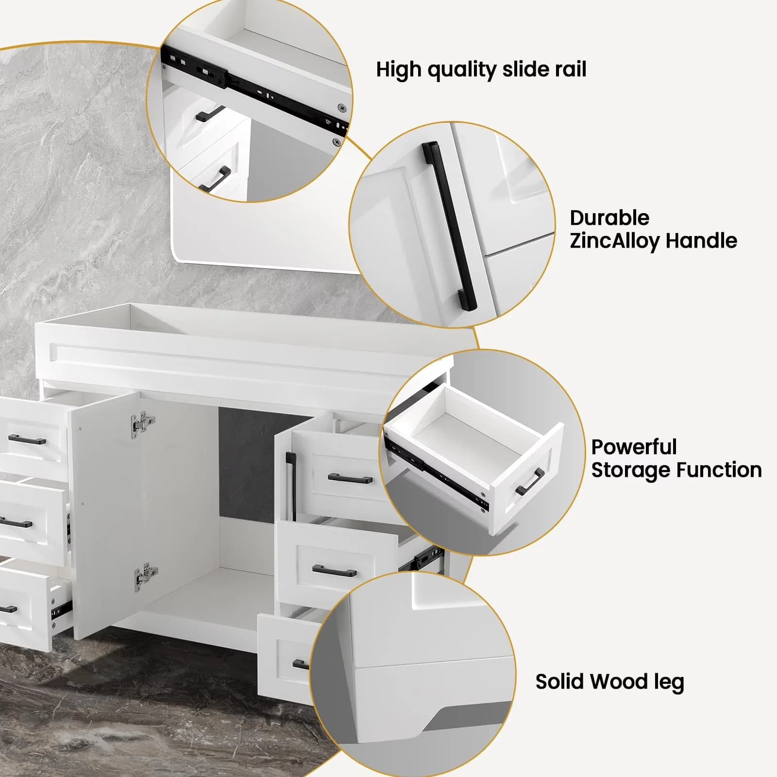 Stylish Bathroom Renovation with White, 48" Single Vanity, Modern Cabinet Without Sink - Model 2E9000