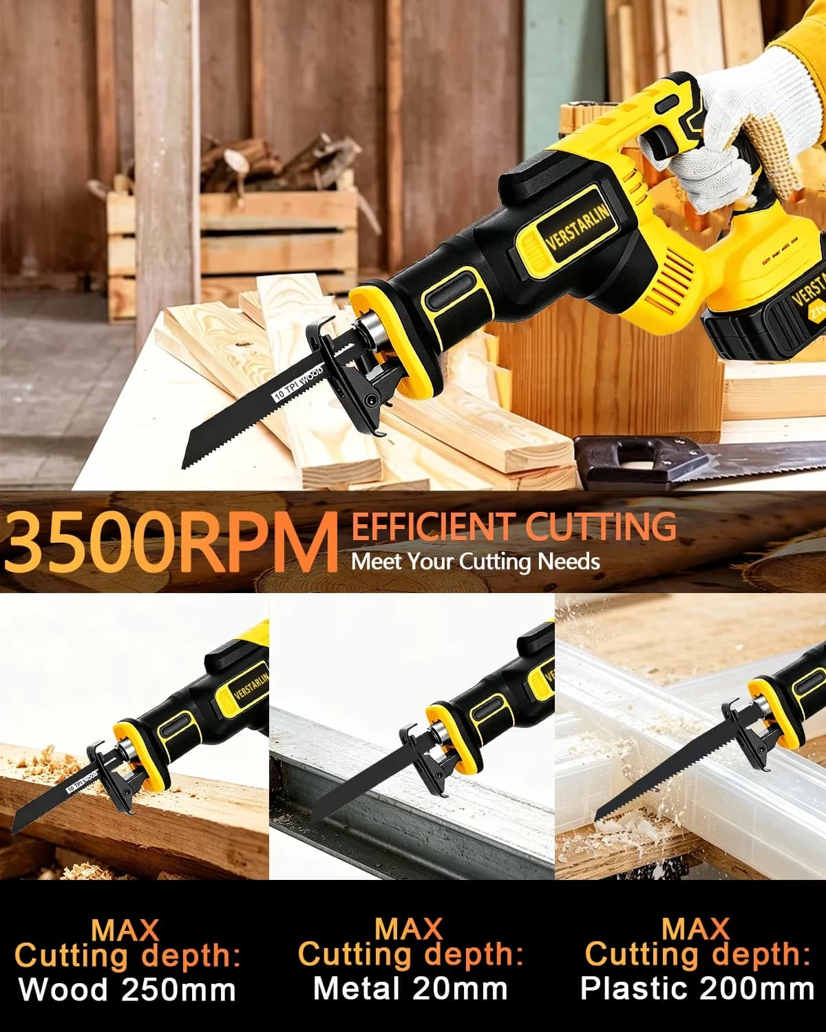 Compact Power Saw with Battery, LED, Brushless Reciprocating - 21V - Space-Saving Design Model 6D540F