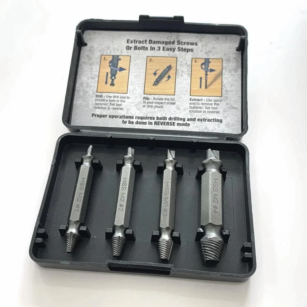 Efficient Hand Tool Set with Double-Ended Screw/ Bolt Extractor, 4 Piece With Storage Case, Easy to use and practical for everyone. - Model EA53E6