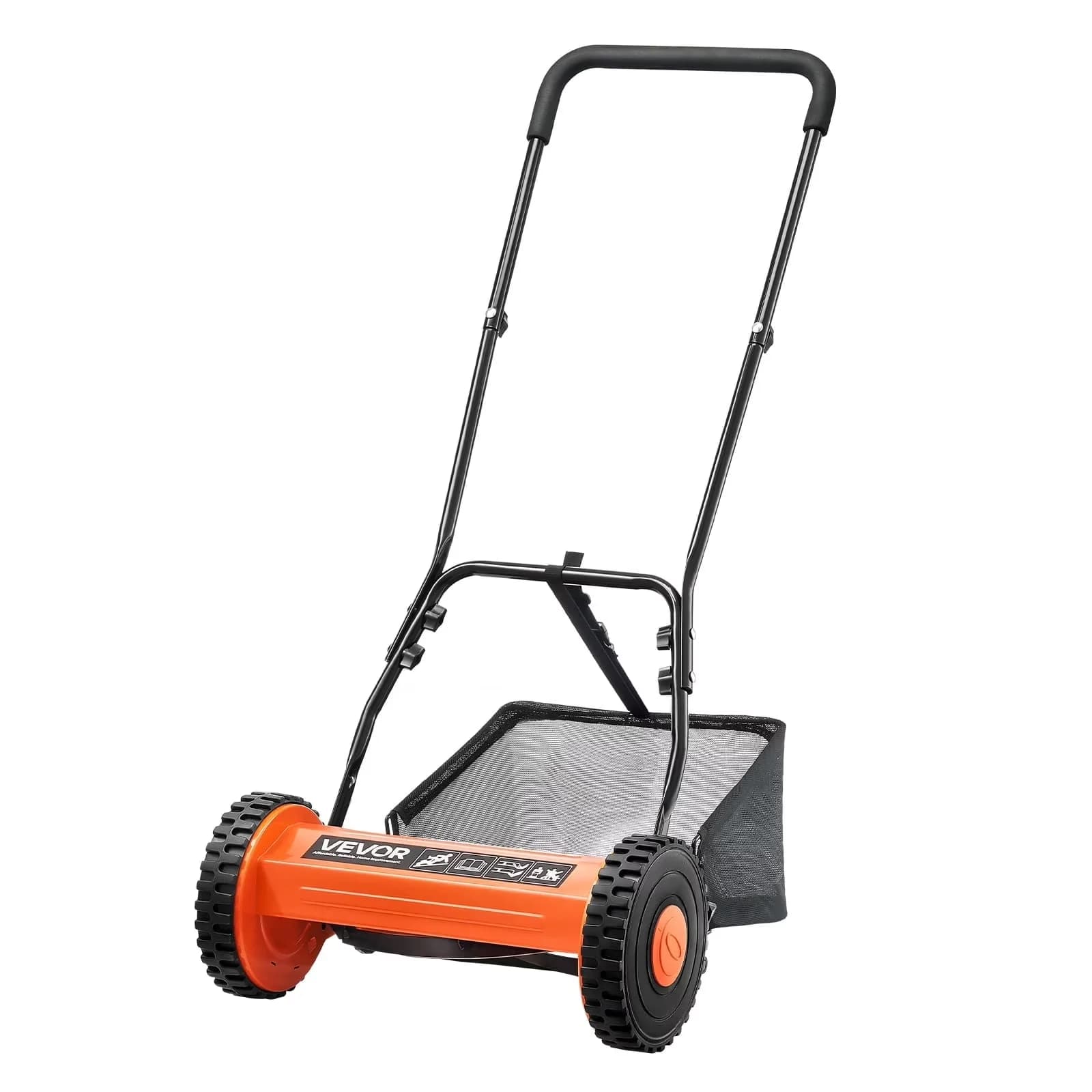Sleek Push Mower with Reel Lawn 14 inch, 0.6-1.75 in Adjustable Cutting Height, Grass Catcher Bag - Orange Model AECBCF